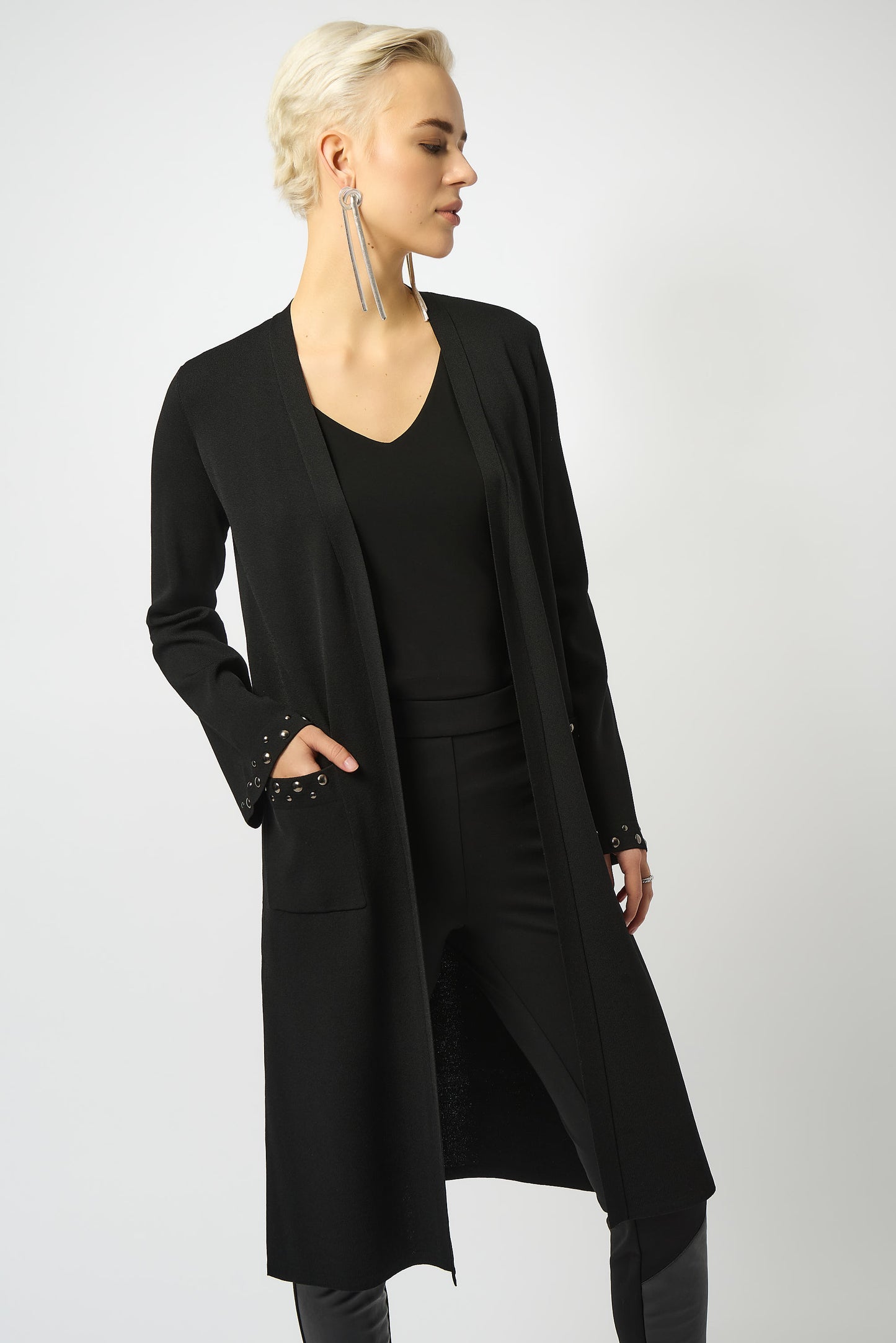 Joseph Ribkoff Sweater Knit Open-Front Cover Up Black 253990-11