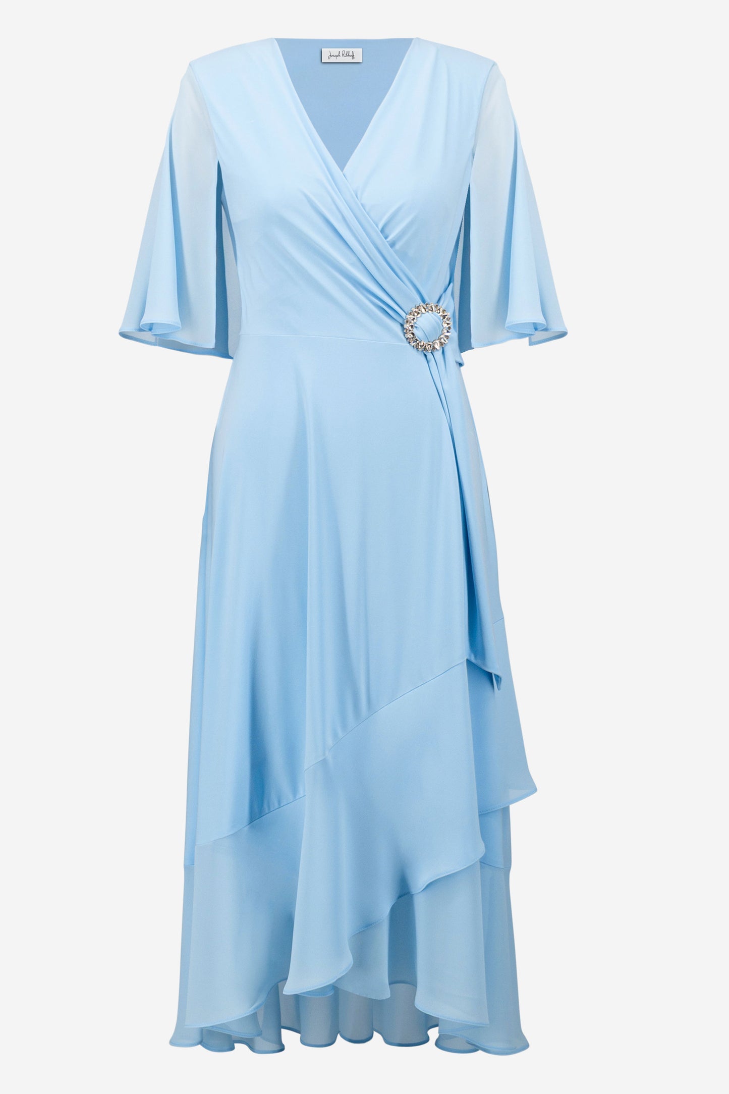 Joseph Ribkoff Silky Knit Flowy Wrap Dress With Buckle Rhinestones Detail 261714-4373