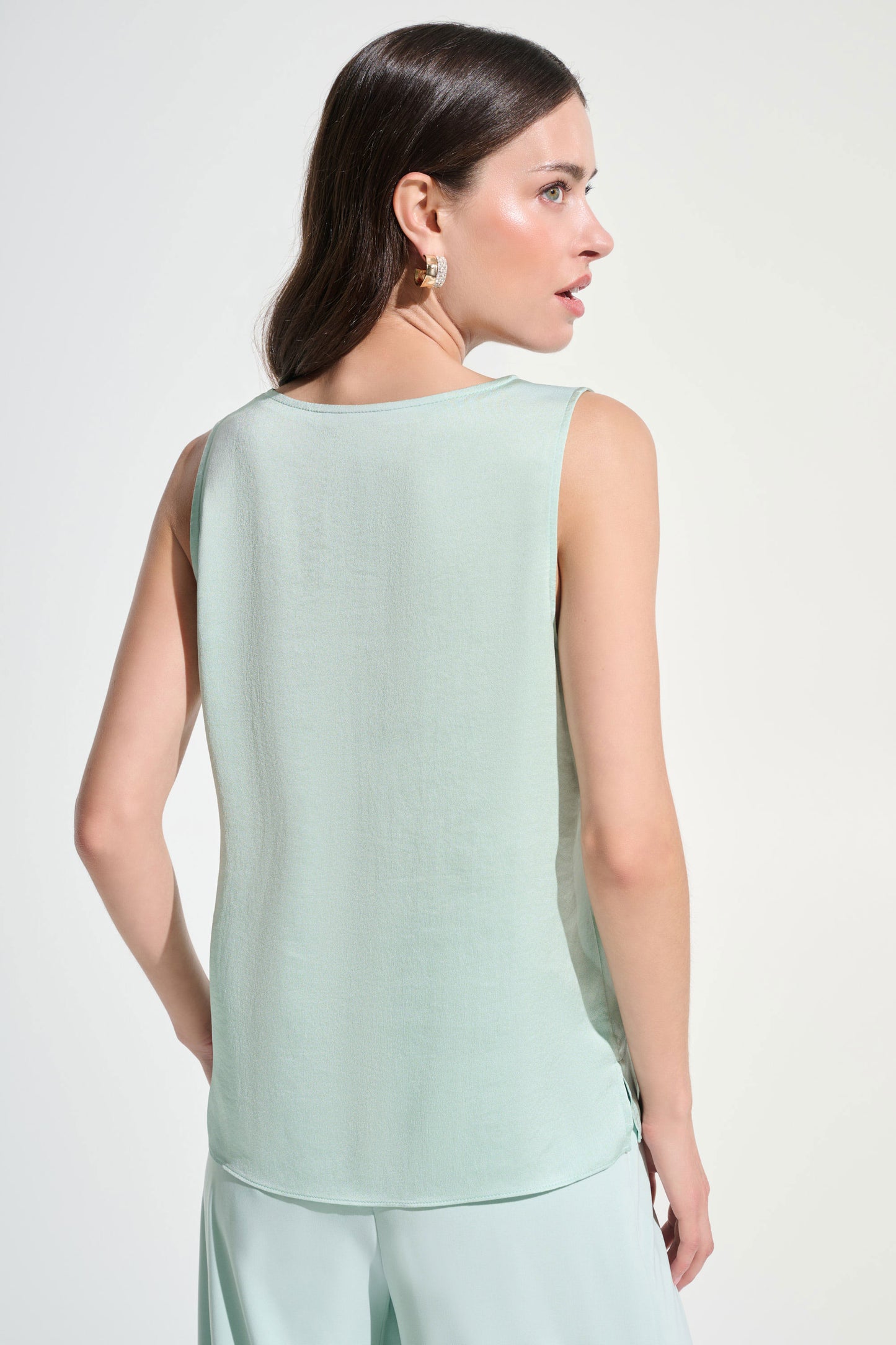 Joseph Ribkoff Recycled Satin Straight Top With Rhinestones Trim Pistachio 26178-4526