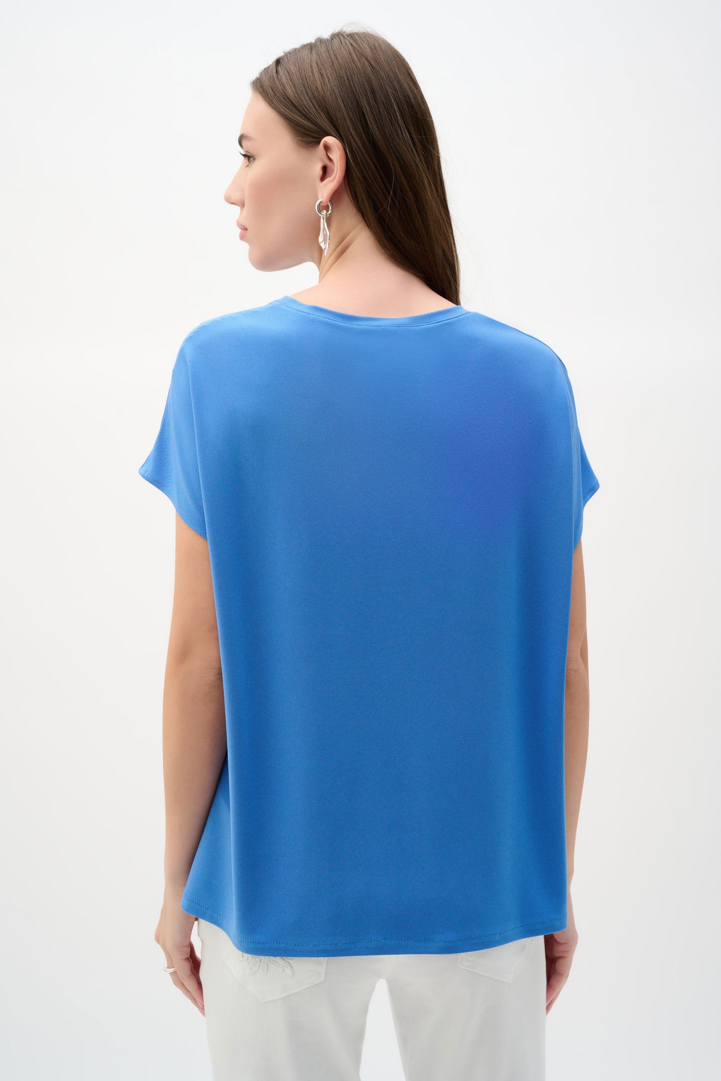 Joseph Ribkoff Recycled Satin & Silky Knit Straight Top Harbour Blue 262189-3849