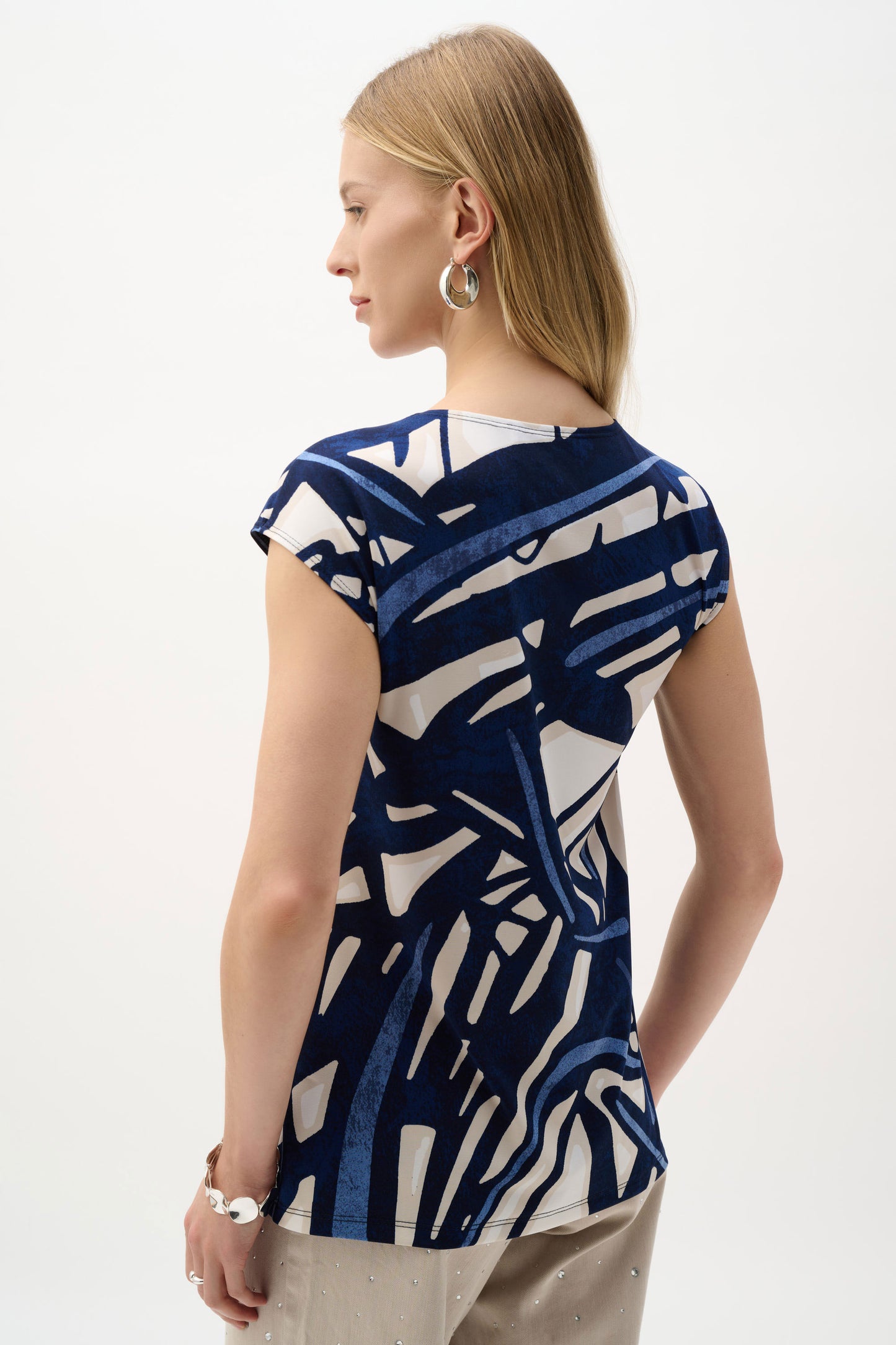 Joseph Ribkoff Silky Knit Abstract Print Fitted Top Vanilla/Multi 262216-2539