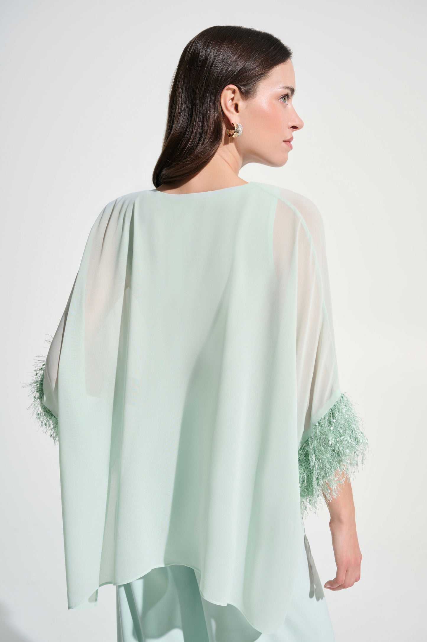 Joseph Ribkoff Chiffon Knit Poncho Top With Novelty Trim Pistachio 262711-4526