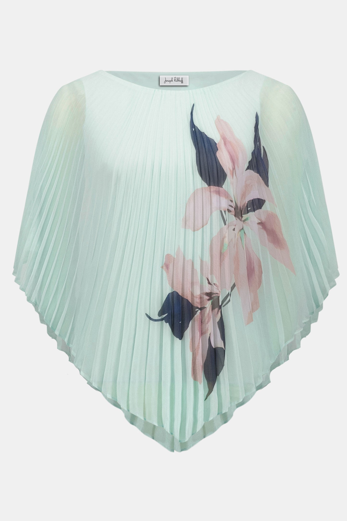 Joseph Ribkoff Chiffon Floral Print Pleated Wide Leg Pants and Poncho Set Green/Multi 262718/262724-684