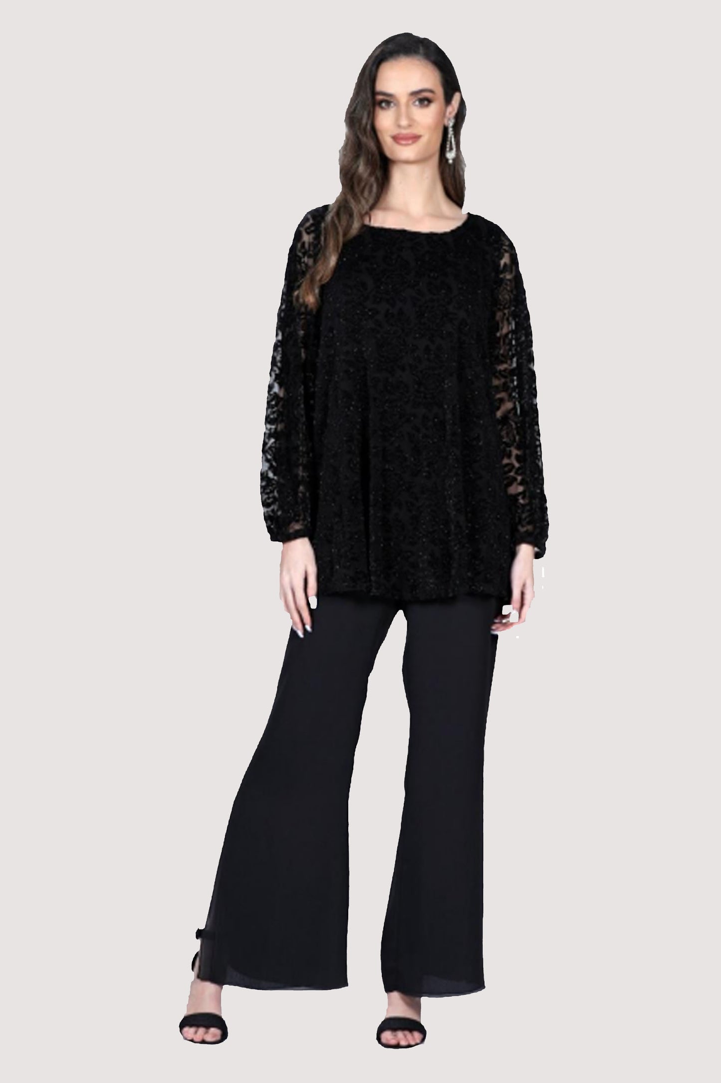 Allison Floral Embossed Top Black 2929-250
