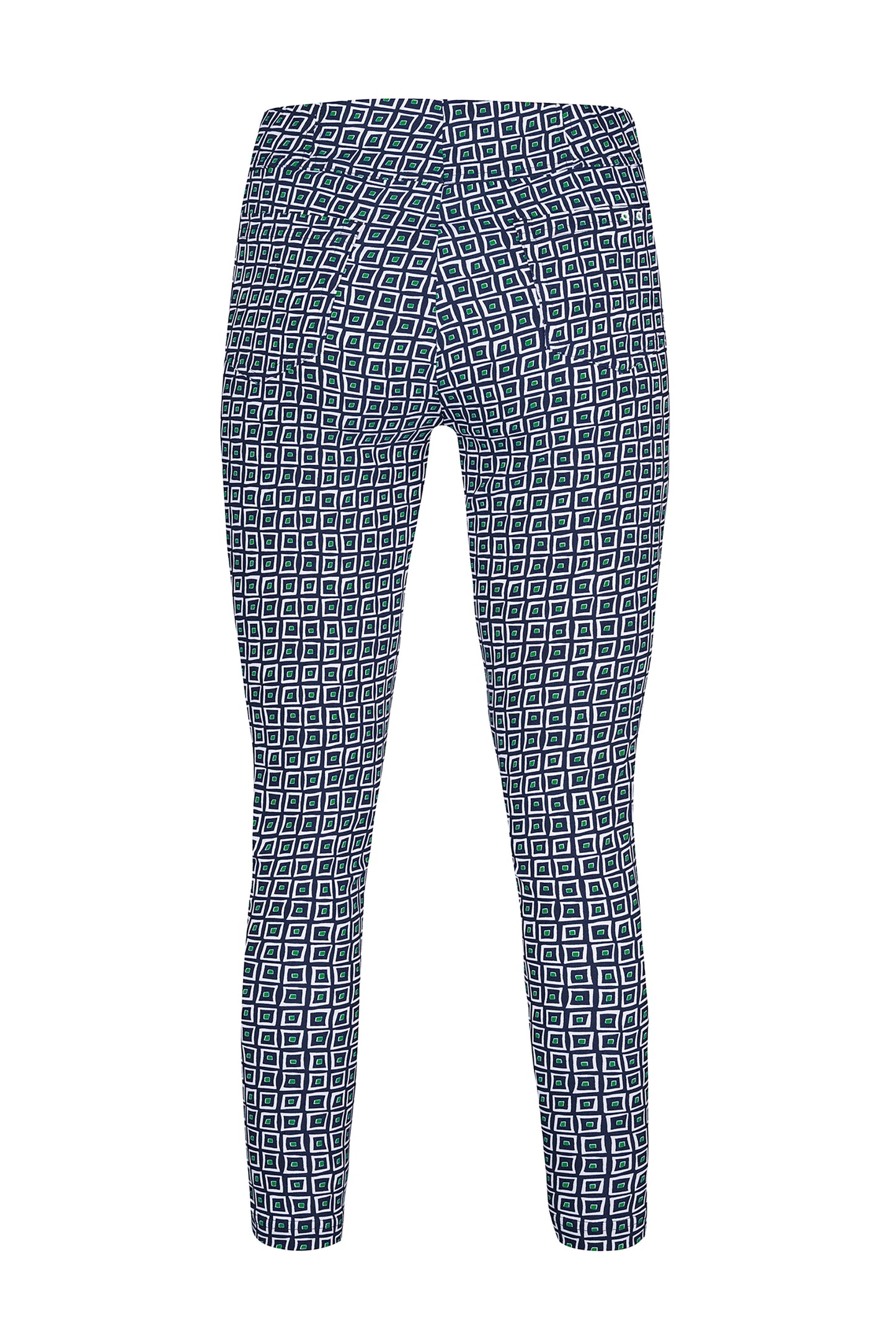 Robell Bella 09 Geometric Print Trousers Navy/Green 52483-54885-69