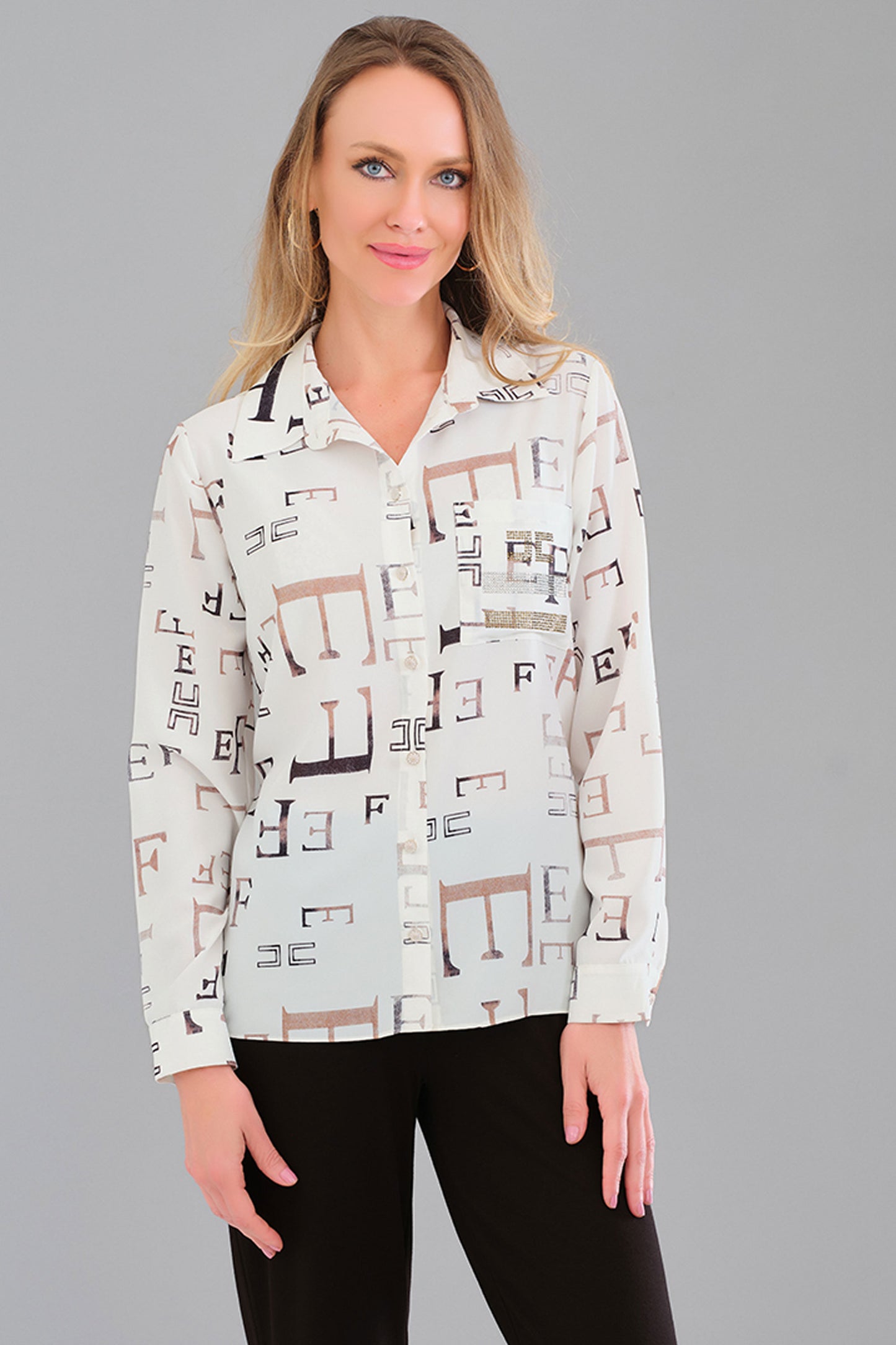 Tricotto Lettering Print Shirt Beige/White 56309