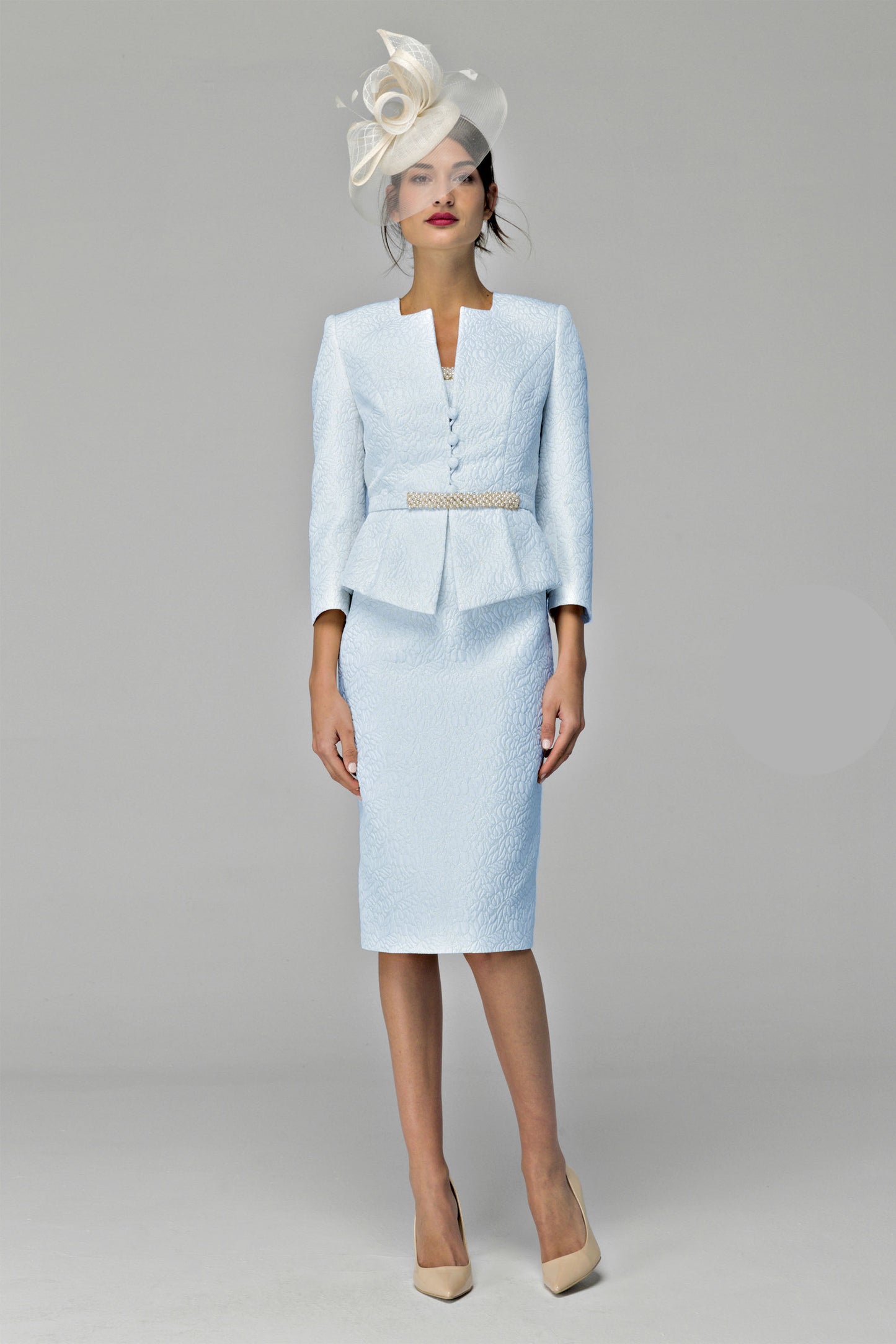 Gabriela Sanchez Embossed Detail Dress & Jacket Blue 7107