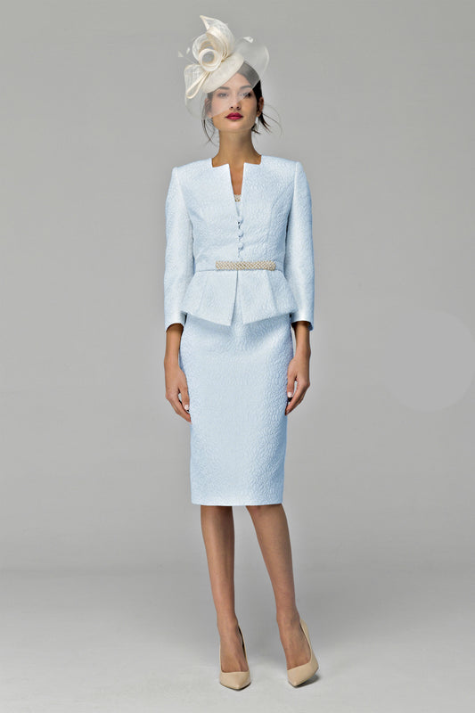 Gabriela Sanchez Embossed Detail Dress & Jacket Blue 7107