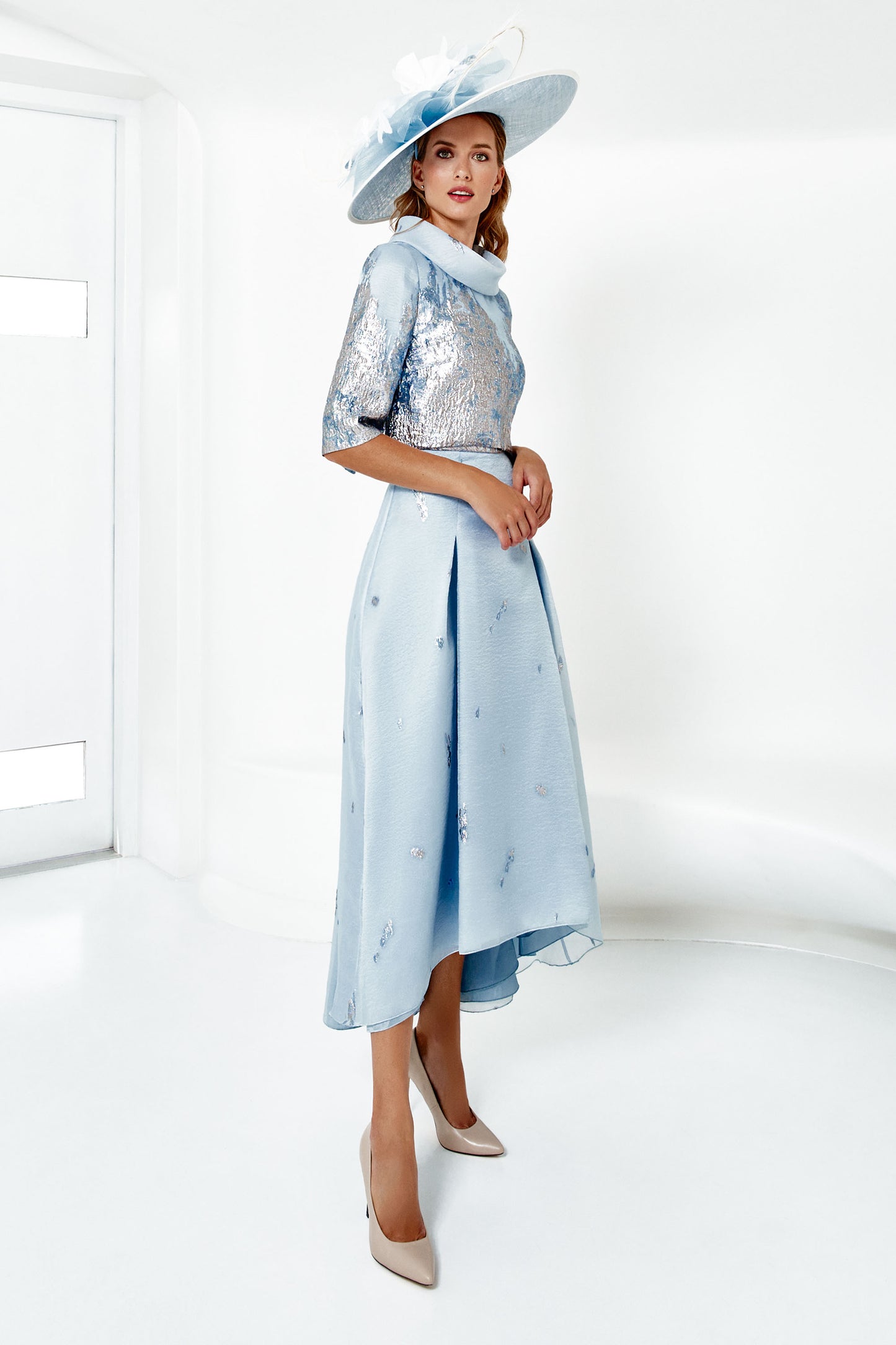 Gabriela Sanchez Metallic Print Reverse Jacket & Dress Blue 7339