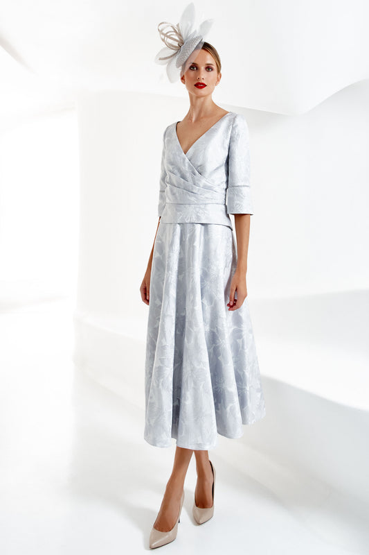 Gabriela Sanchez Floral Embossed A-Line Dress - Platinum - 7429