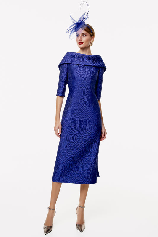 Gabriela Sanchez Jacquard Bateau Neckline Dress - Cobalt - 7442