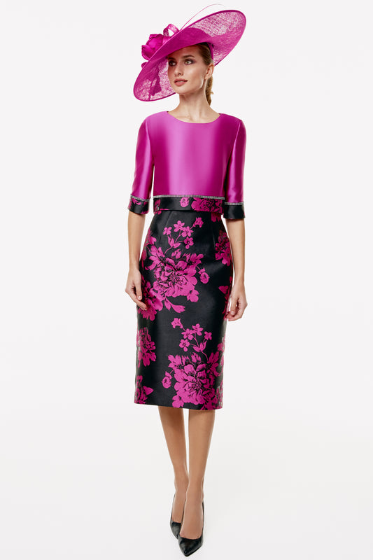 Gabriela Sanchez Floral Print Reverse Jacket & Dress - Fuchsia/Black - 7463
