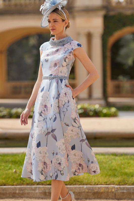 Couture Club High Neck Cap Sleeve Dress - Sky Blue - 8G1I3