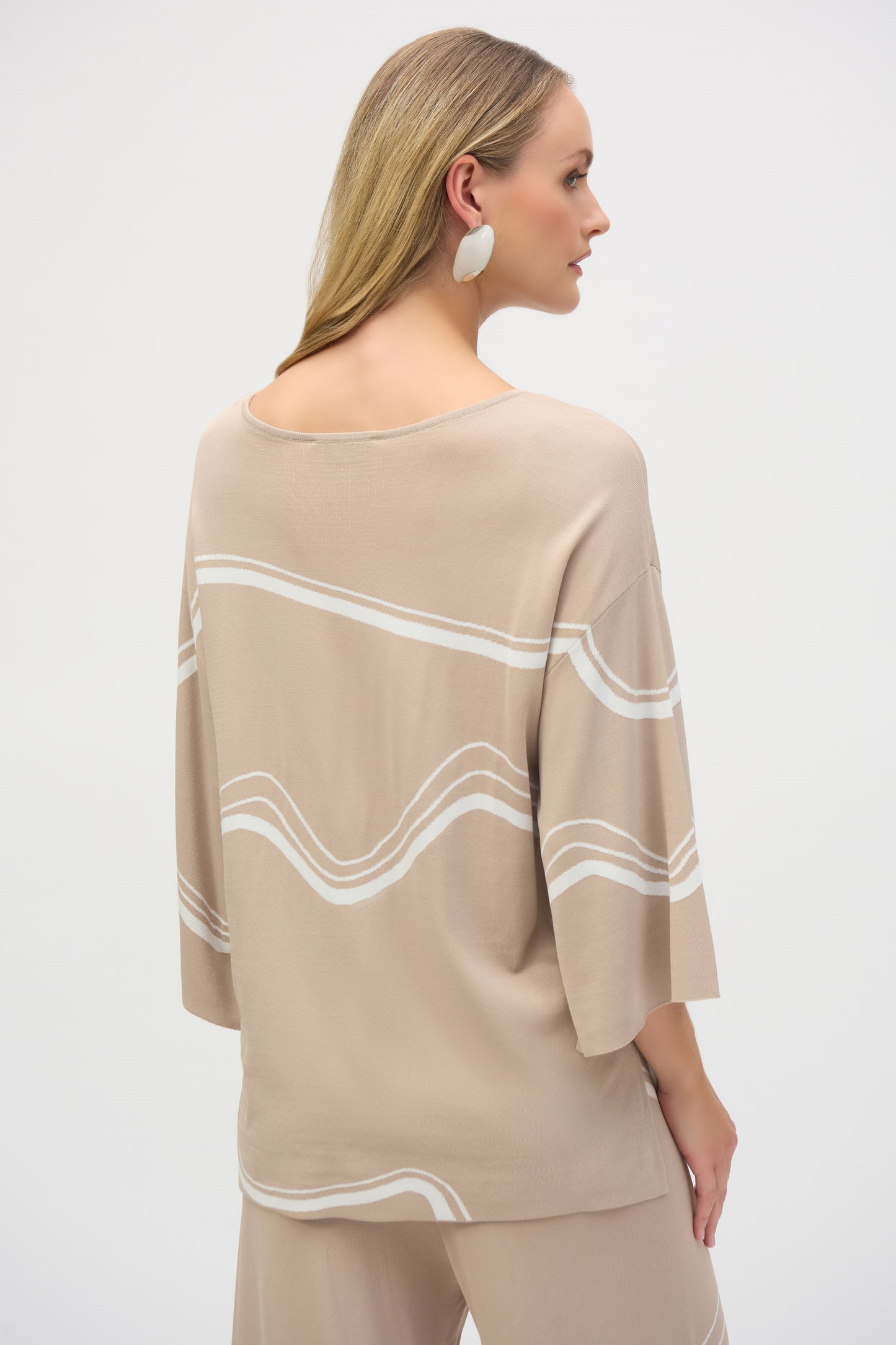 Joseph Ribkoff Abstract Jacquard Knit Sweater & Culottes Two Piece Set Dune/Ecru 252931/252932-4416