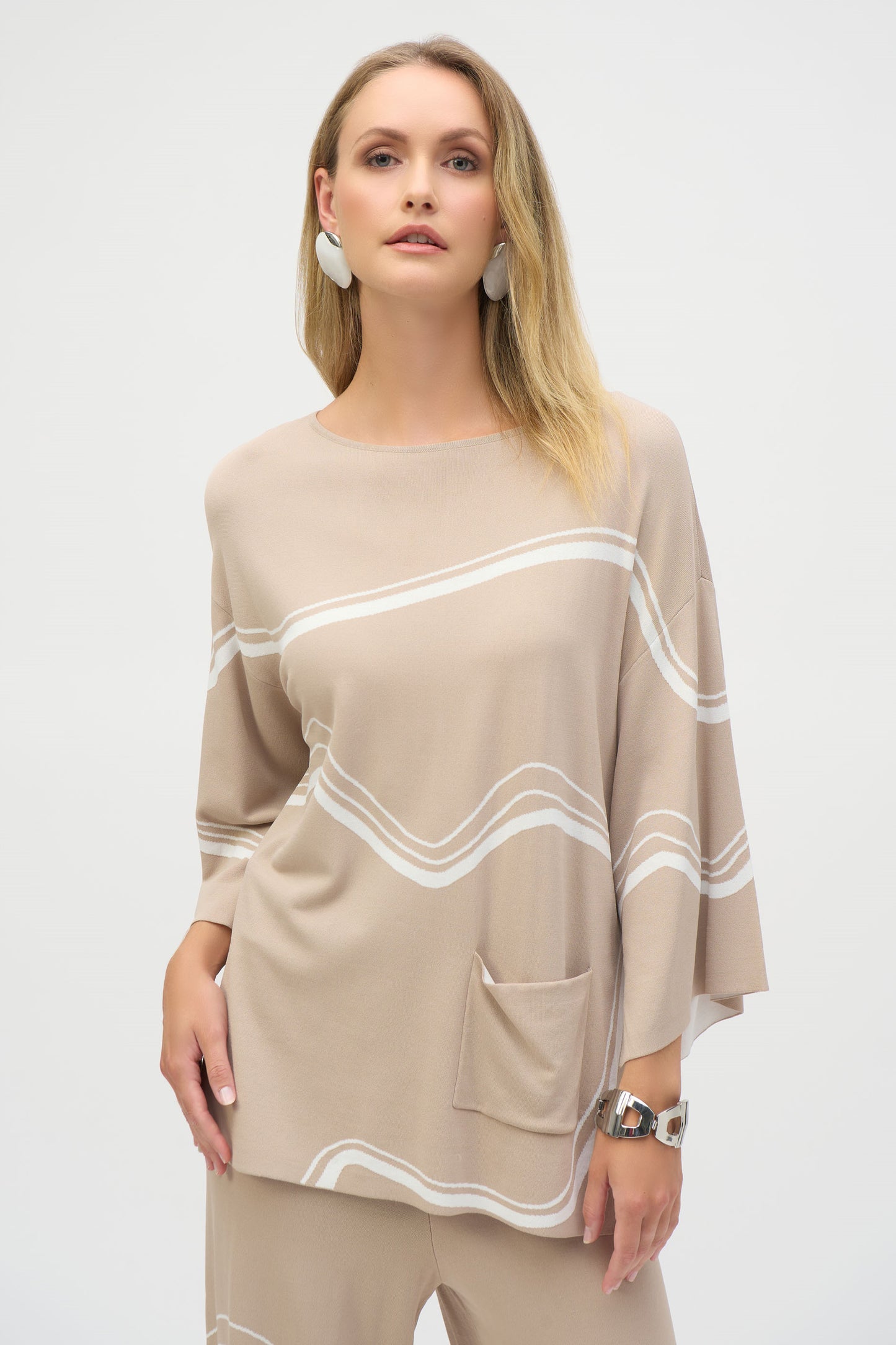 Joseph Ribkoff Abstract Jacquard Knit Sweater & Culottes Two Piece Set Dune/Ecru 252931/252932-4416