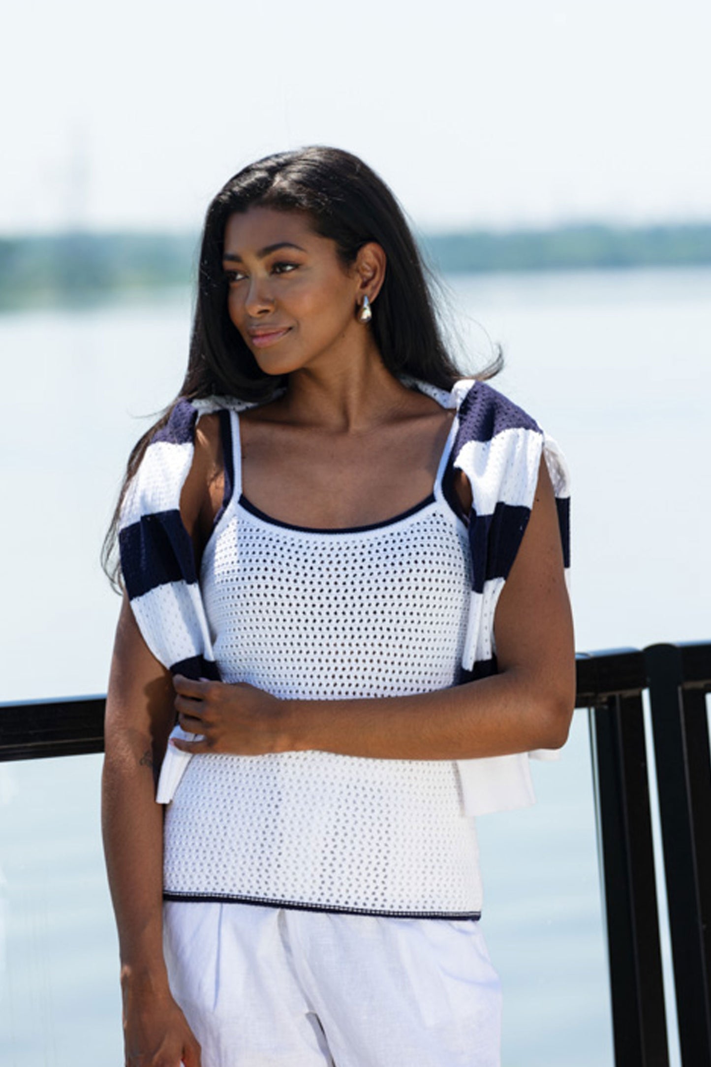 Alison Sheri Striped Fine Knit Twin Set Navy/White A45388