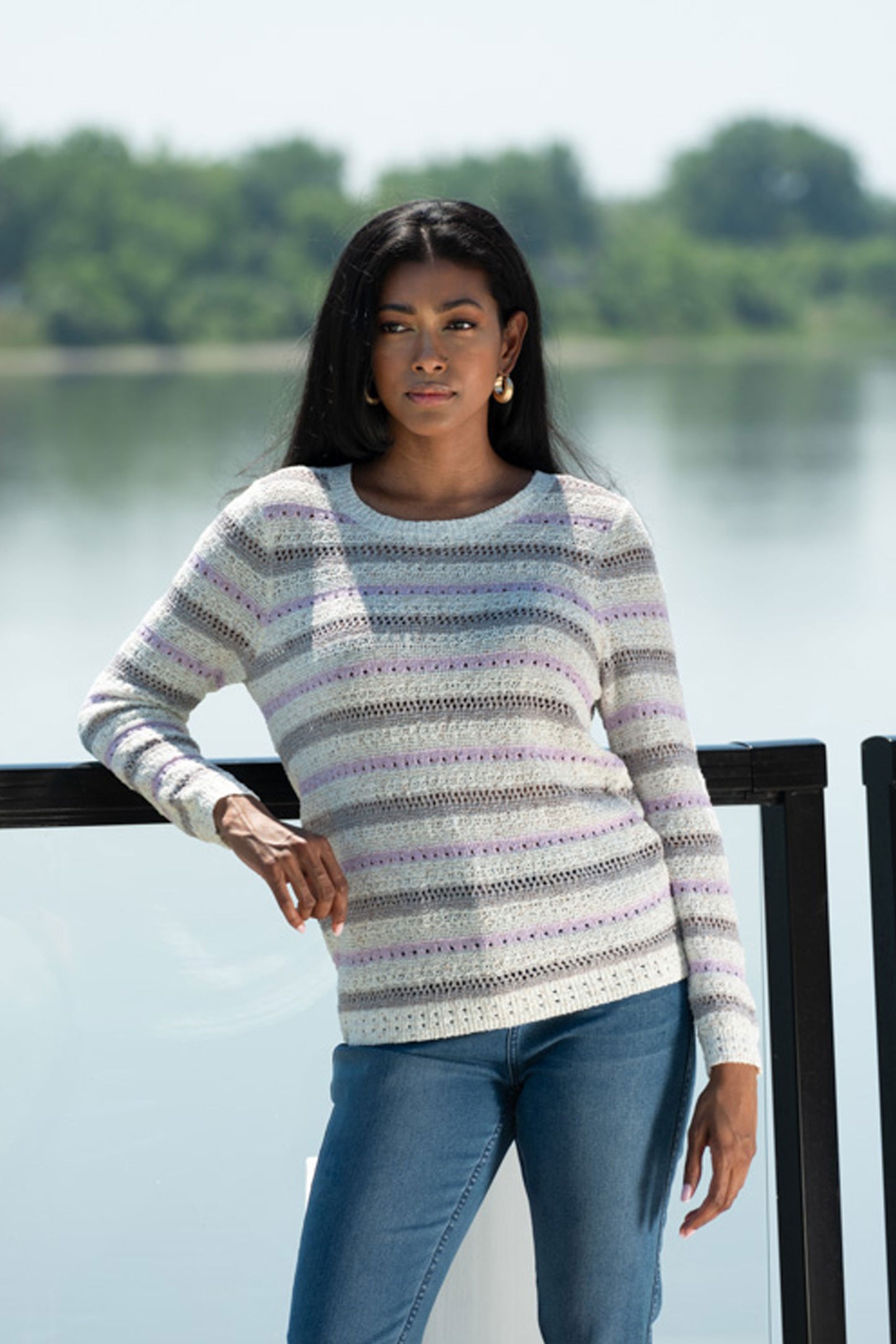 Alison Sheri Fine Knit Stripe Sweater Multi A45096