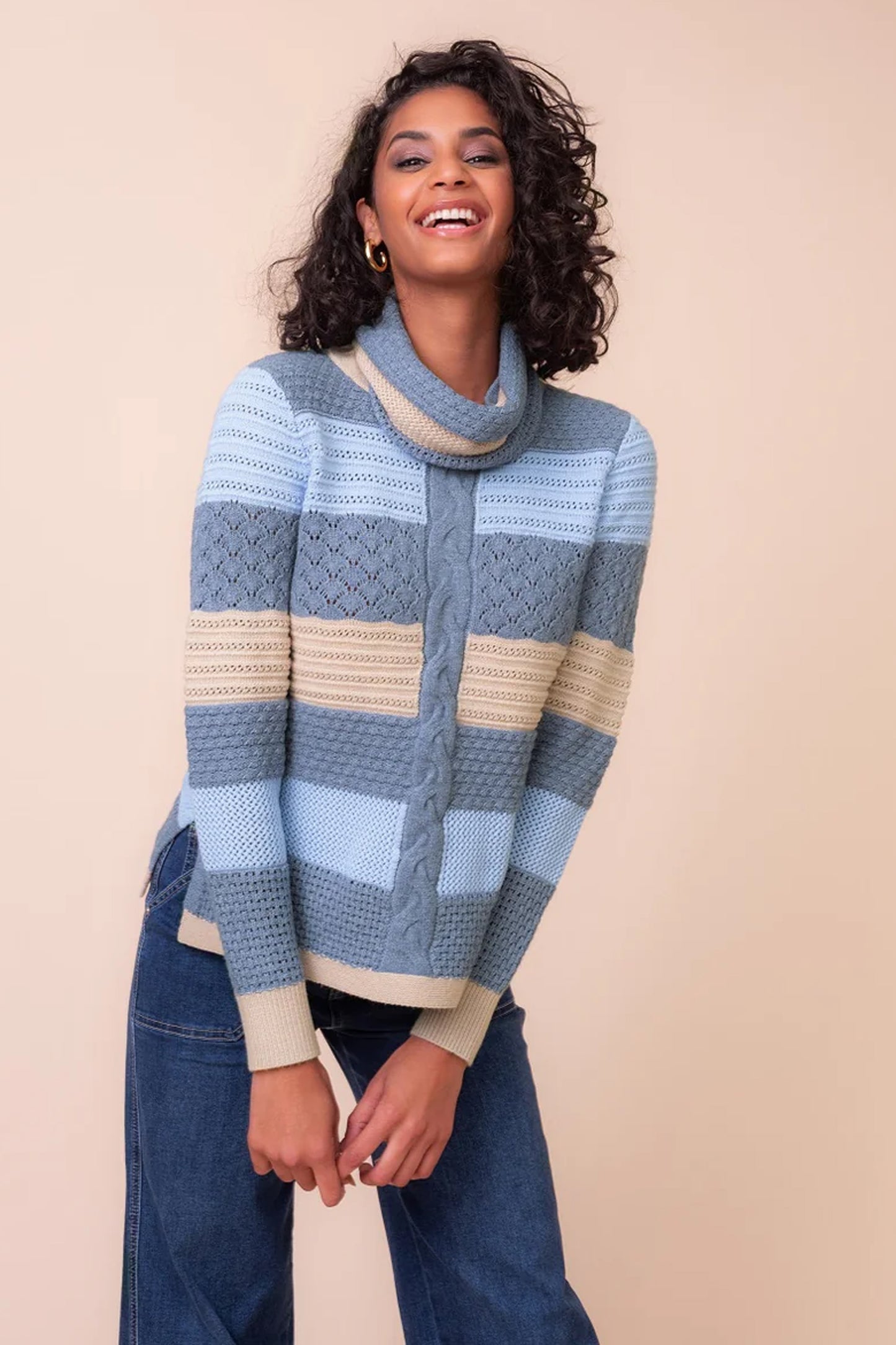 Alison Sheri Embossed Roll Neck Sweater Blue A48007