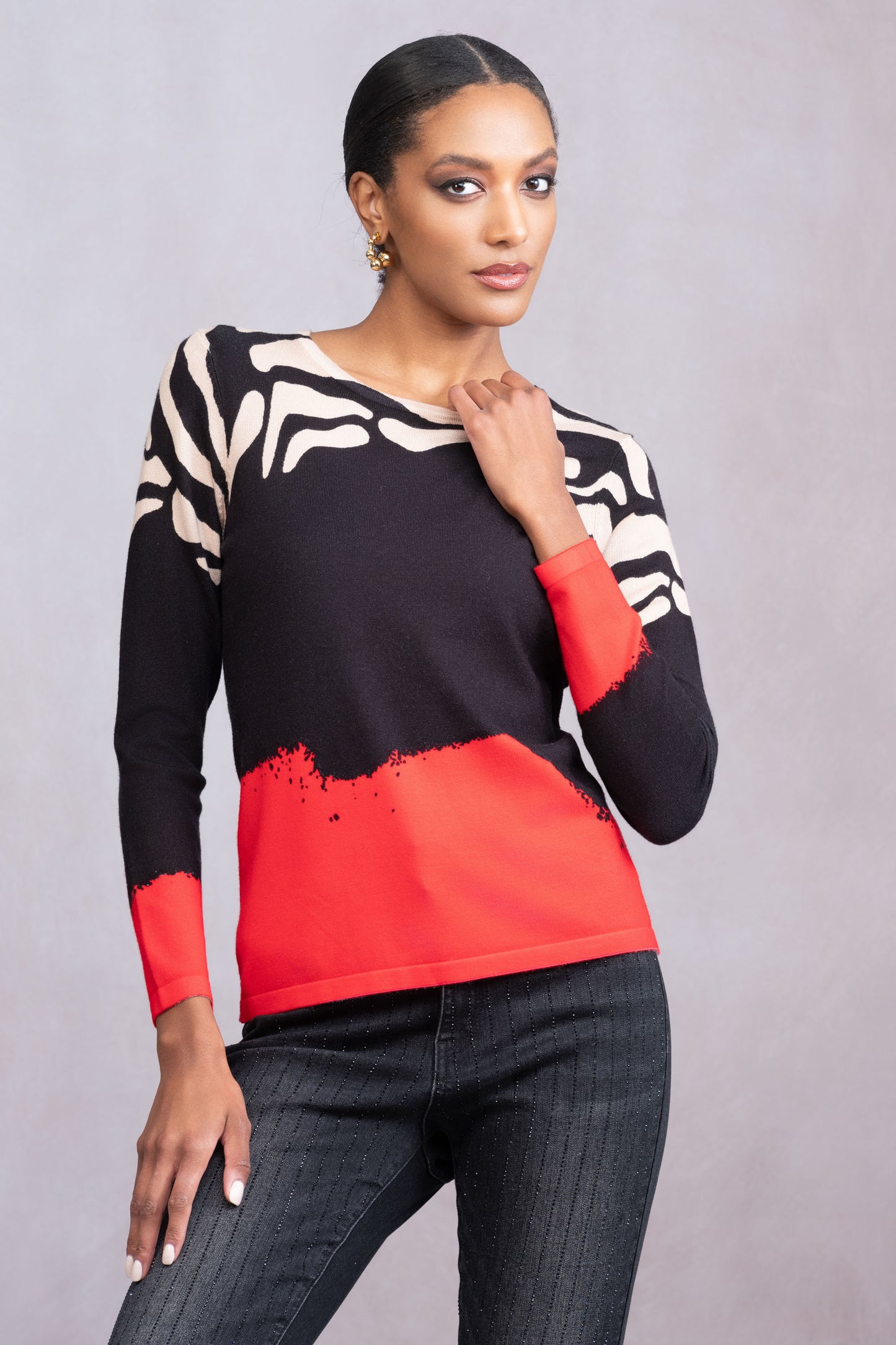 Alison Sheri Abstract Print Sweater - Multi - A46488