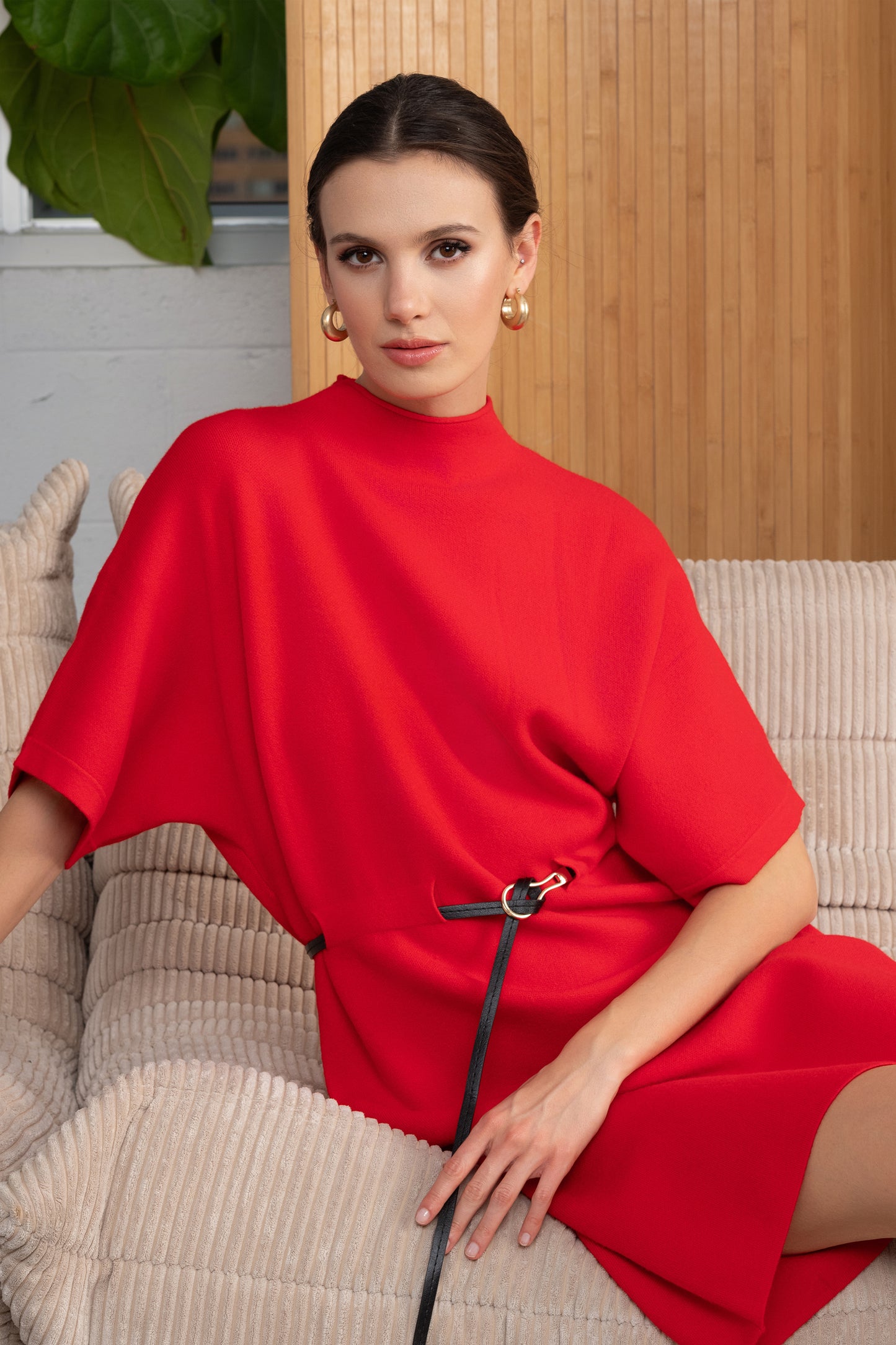 Alison Sheri Knitted Batwing Dress - Red - A46430