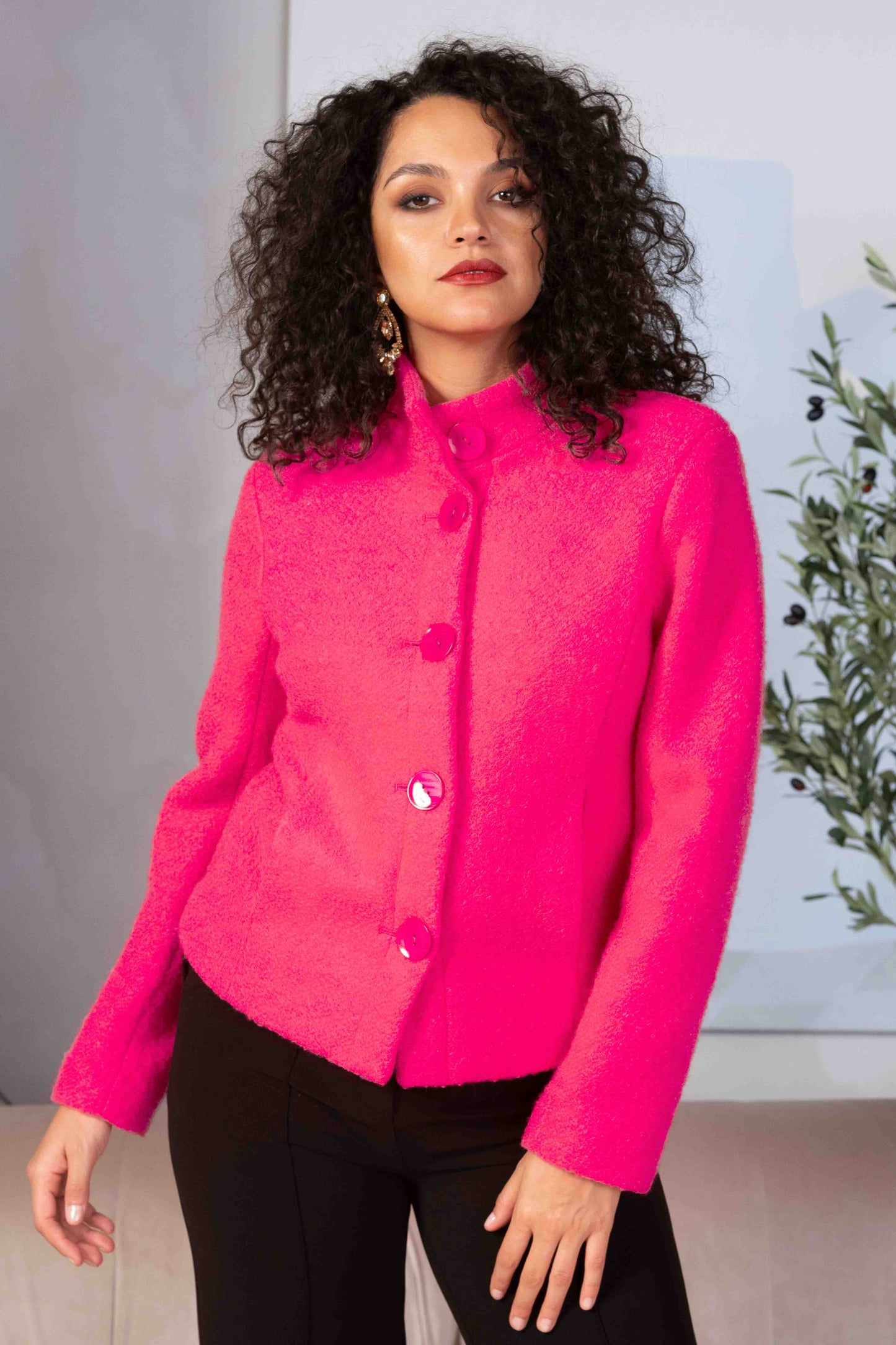 Alison Sheri Button Detail Jacket Fuchsia A44135