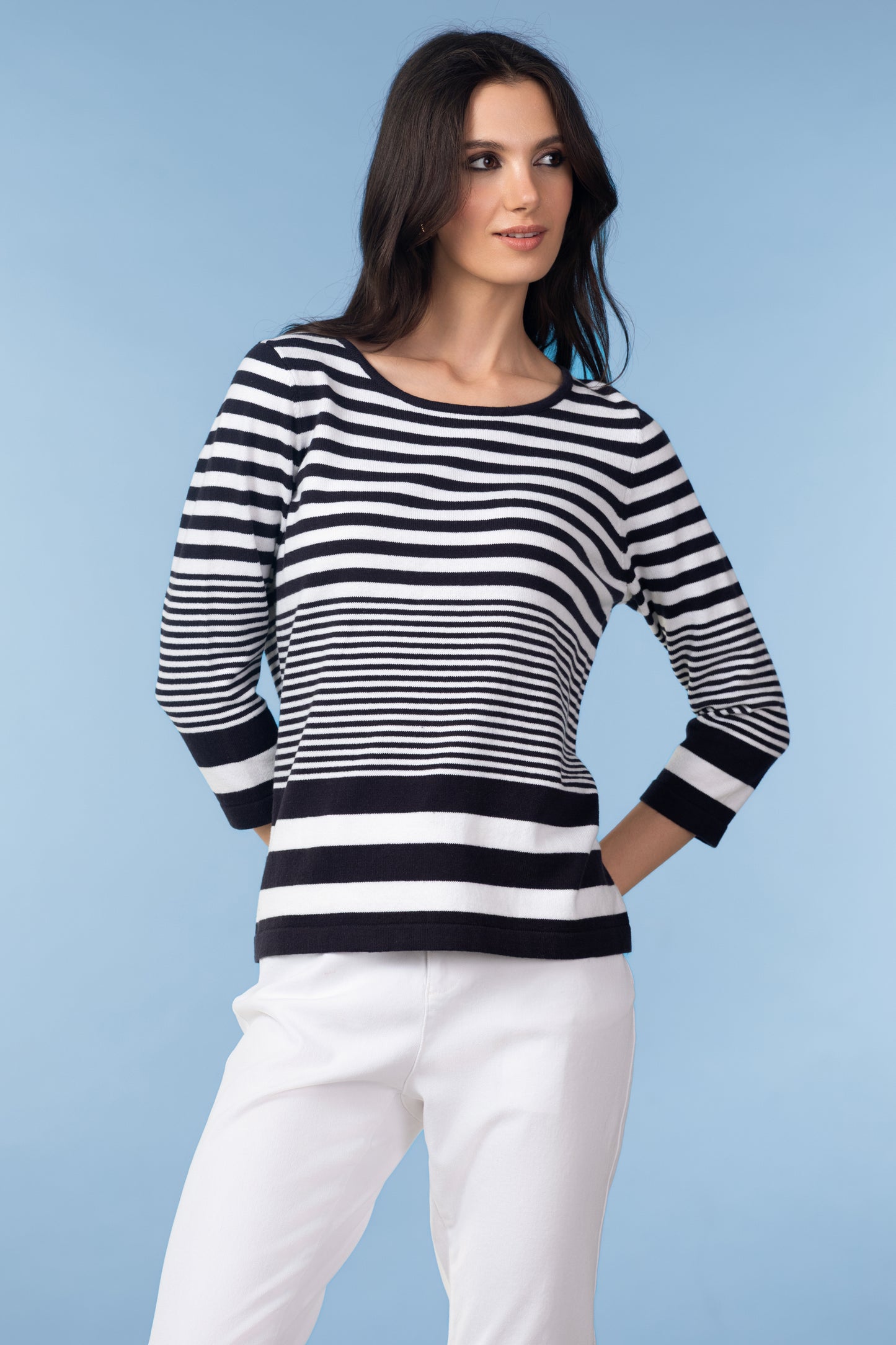 Alison Sheri Classic Striped Top Navy/White A47501