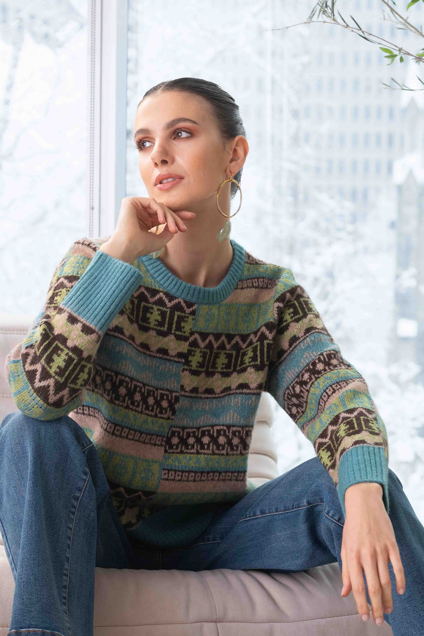 Alison Sheri Geometric Pattern Sweater Multi A44105