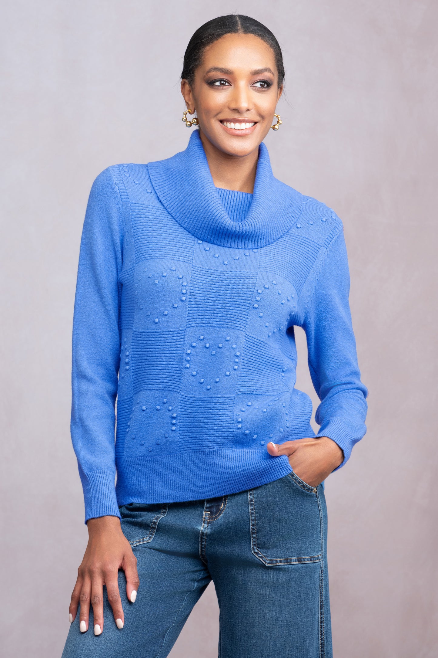 Alison Sheri Heart Embossed Sweater - Blue - A46325
