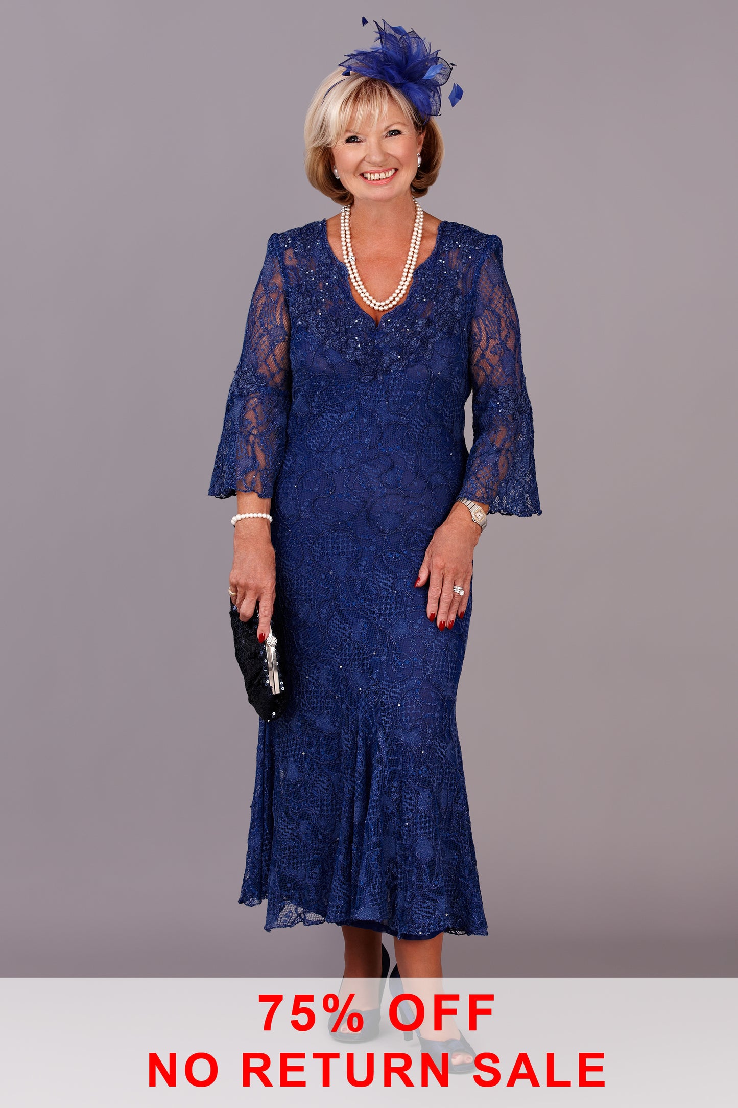 Ann Balon Maddalena Lace Detail Dress Blue Marino Maddalena