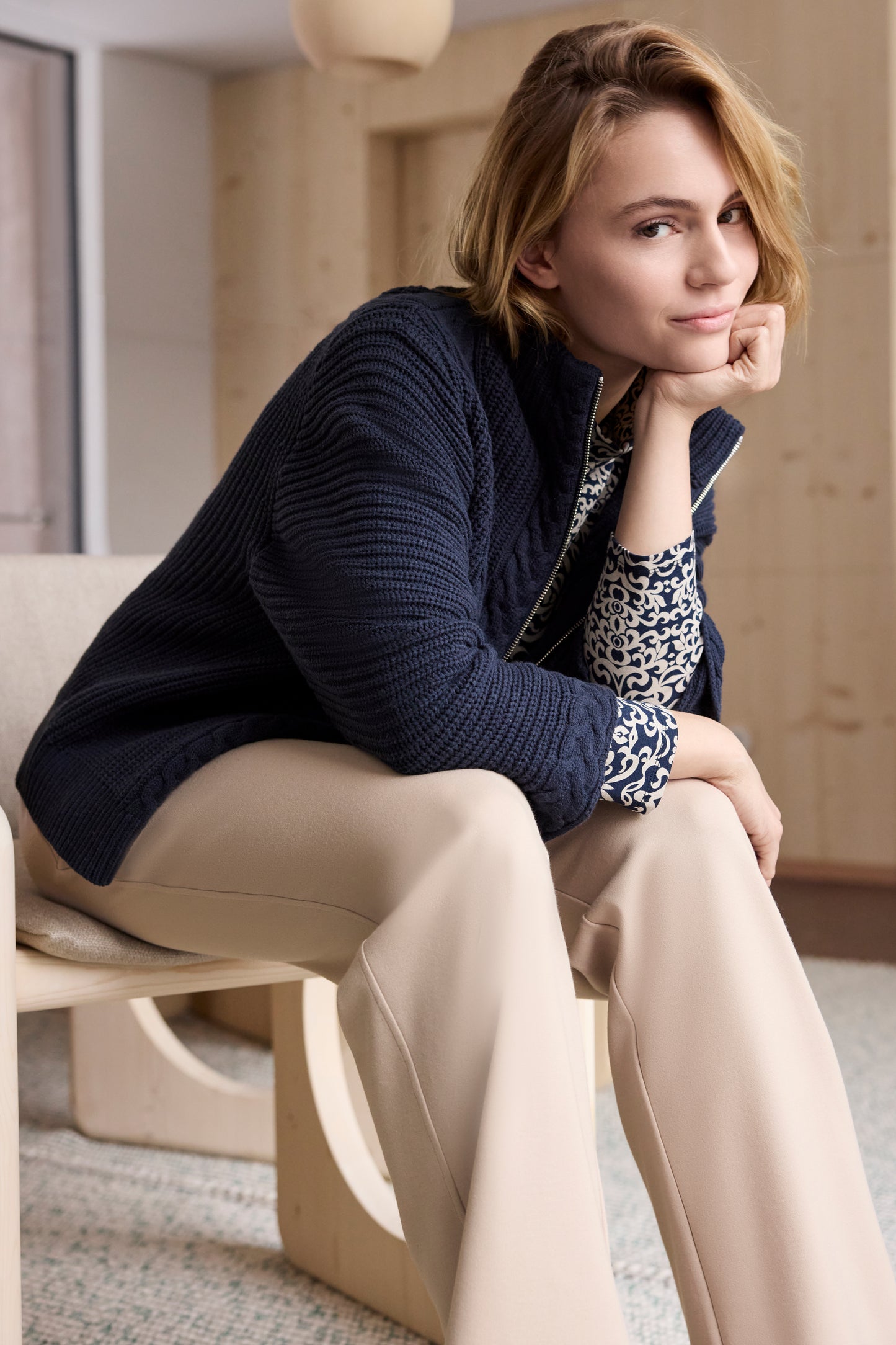 Barbara Lebek Cable Knit Cardigan - Navy - 36770052-870