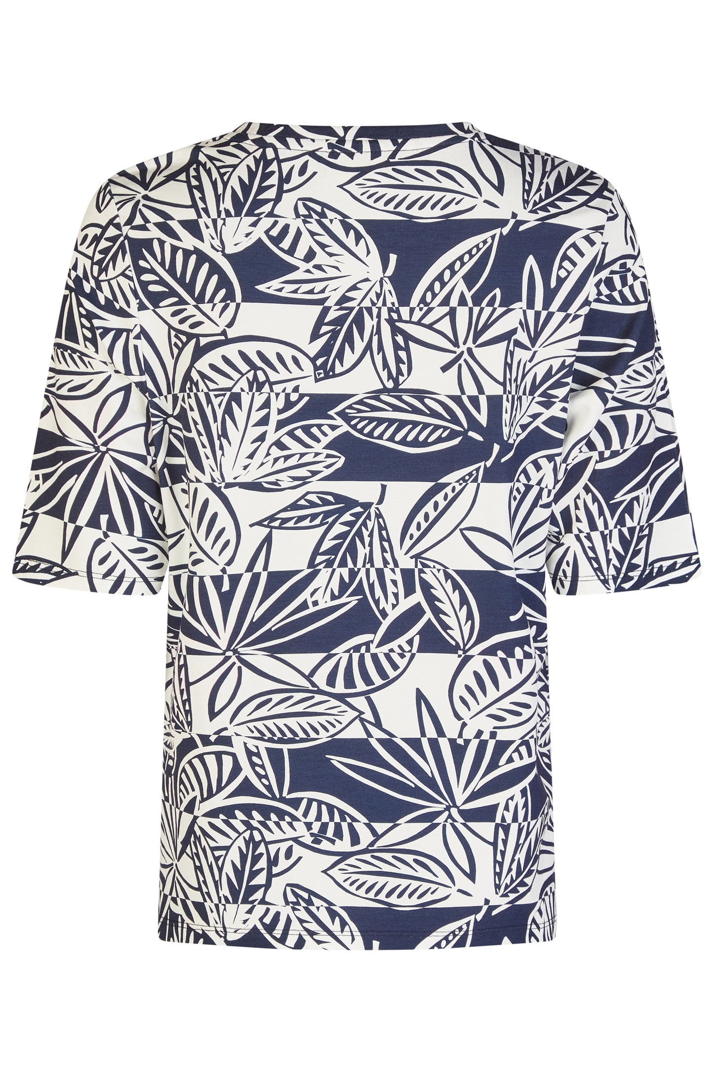 Barbara Lebek Short Sleeved Leaf Print With Stripes Navy 55670062-870
