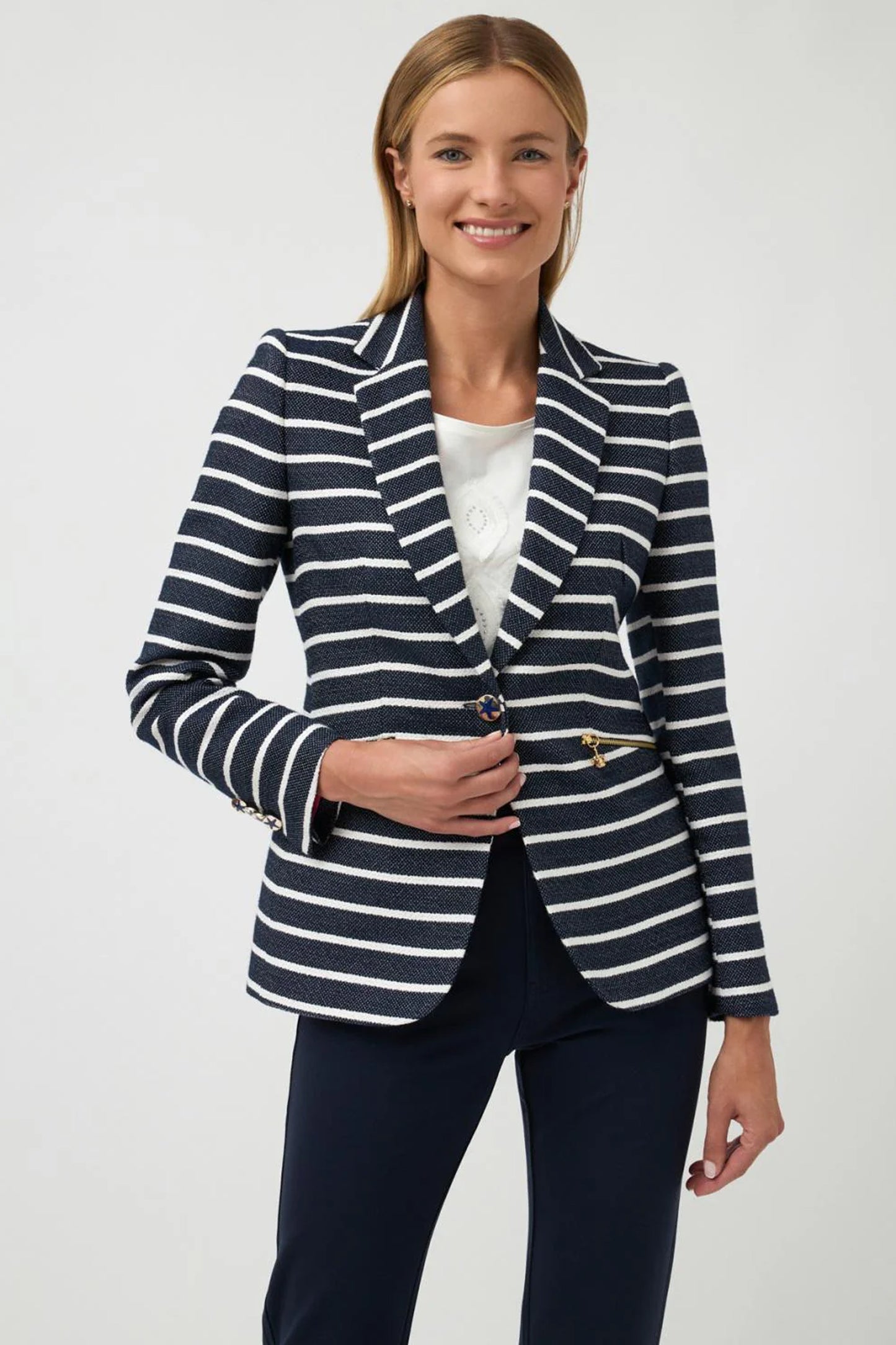 Bariloche Casares Slim Fitting Striped Blazer Navy/White Casares
