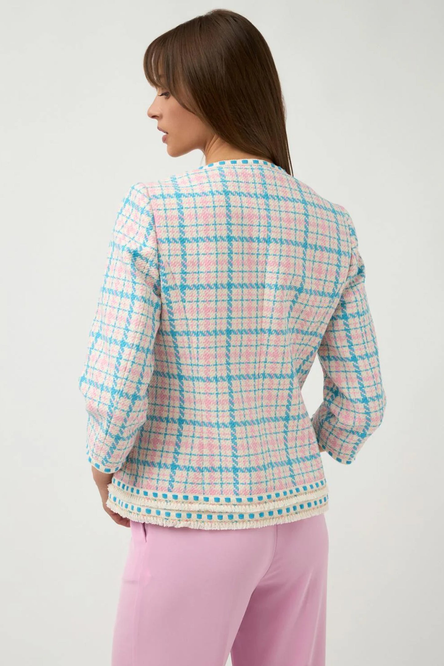 Bariloche Checked Houndstooth Print Sicilia Blazer Pink Sicilia