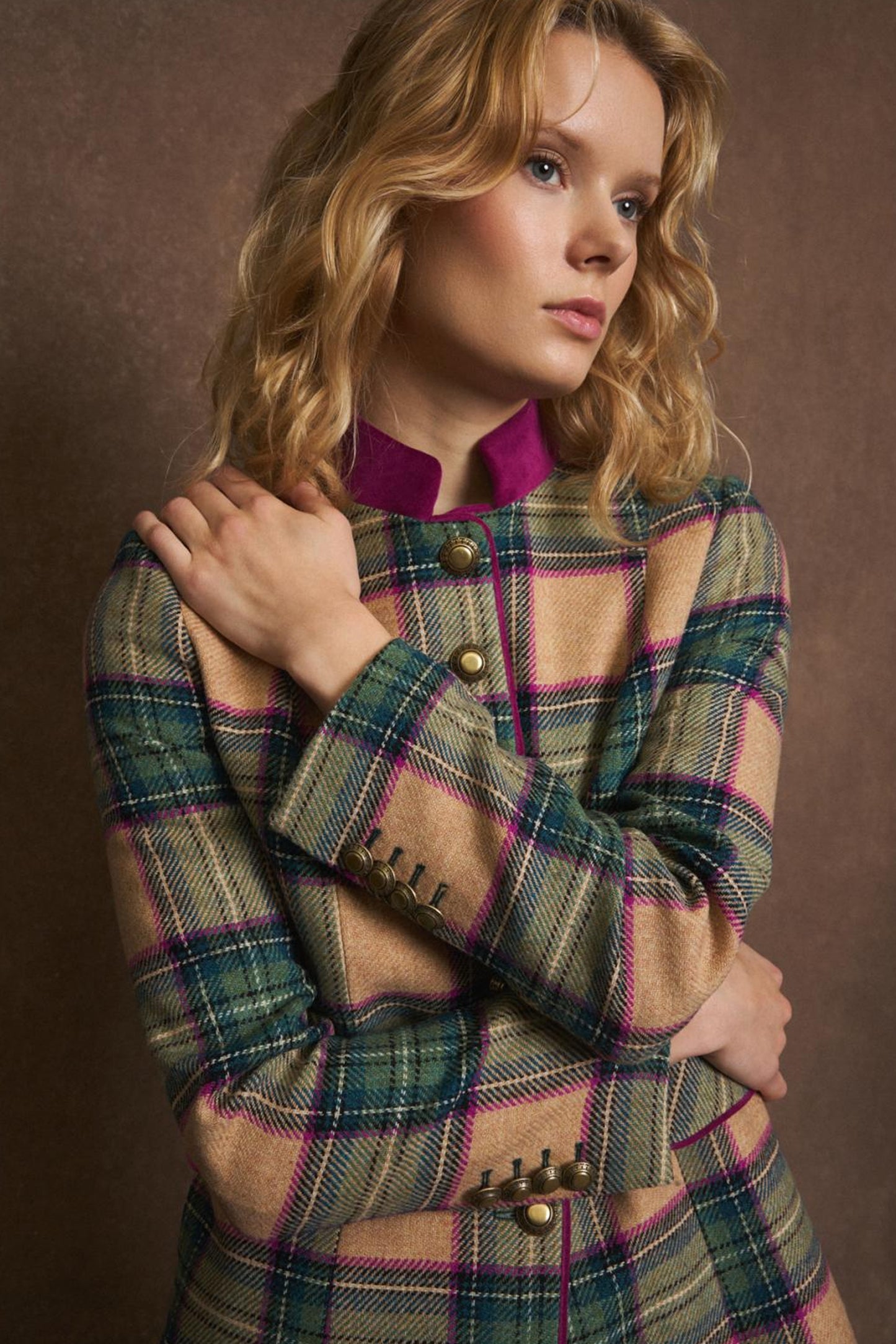 Bariloche Plaid Print Blazer Camel Esuri