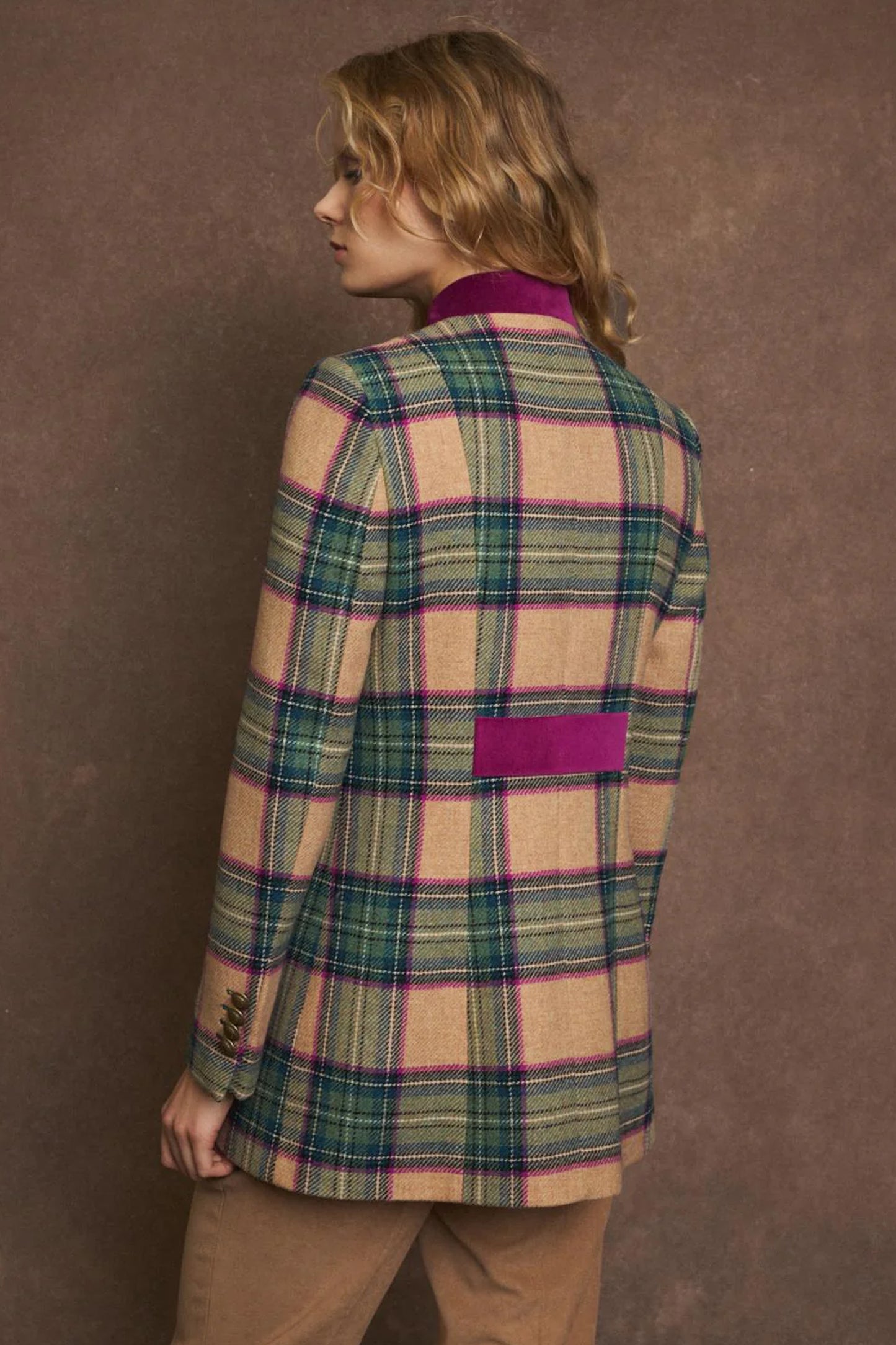 Bariloche Plaid Print Blazer Camel Esuri