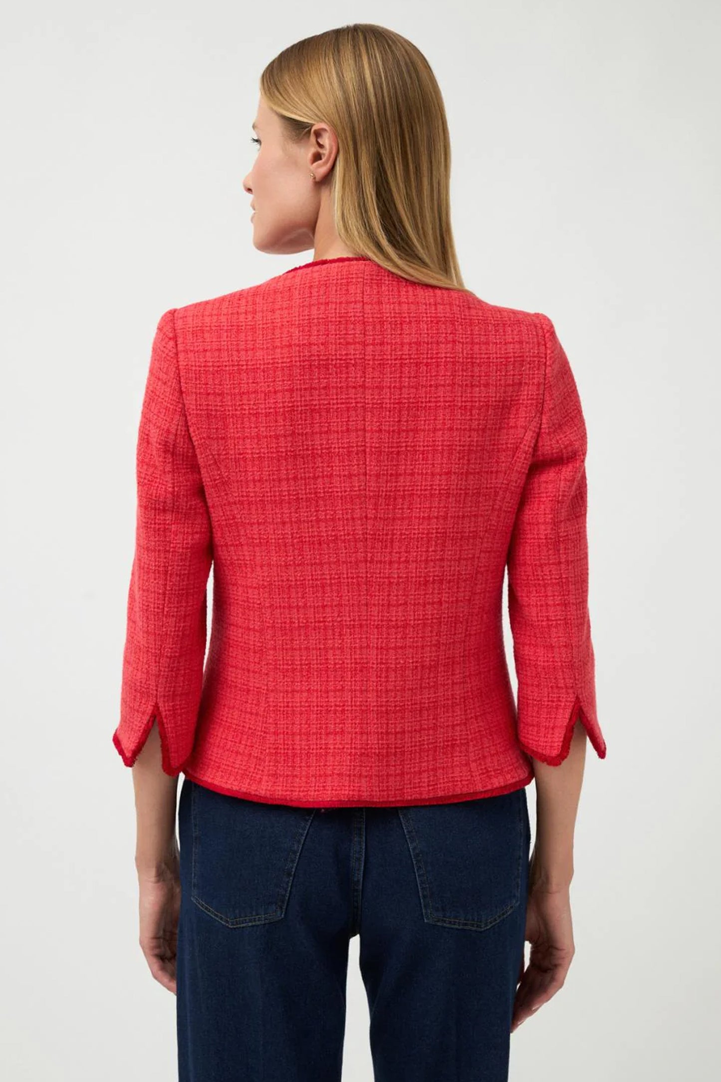 Bariloche Fringe Edging Tweed Brillo Blazer Red Brillo