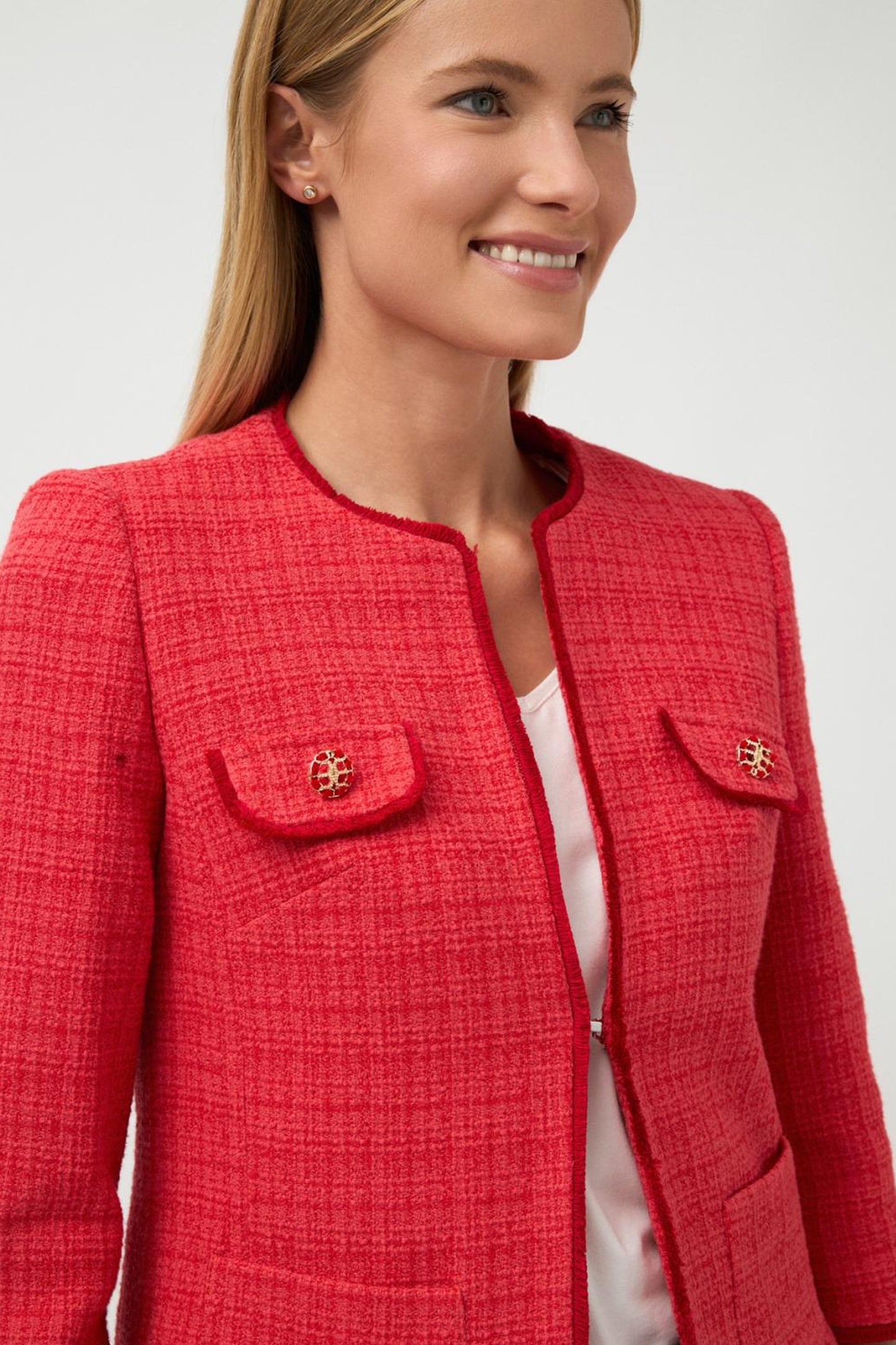 Bariloche Fringe Edging Tweed Brillo Blazer Red Brillo