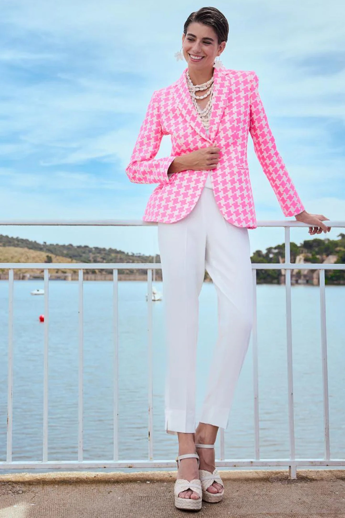 Bariloche Junco Houndsooth Print Blazer Fuchsia Junco