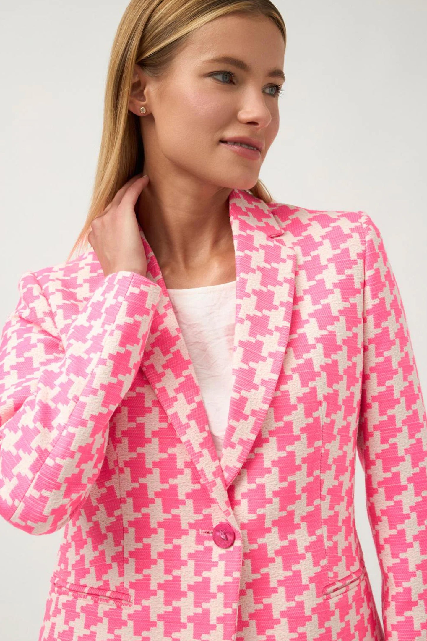 Bariloche Junco Houndsooth Print Blazer Fuchsia Junco