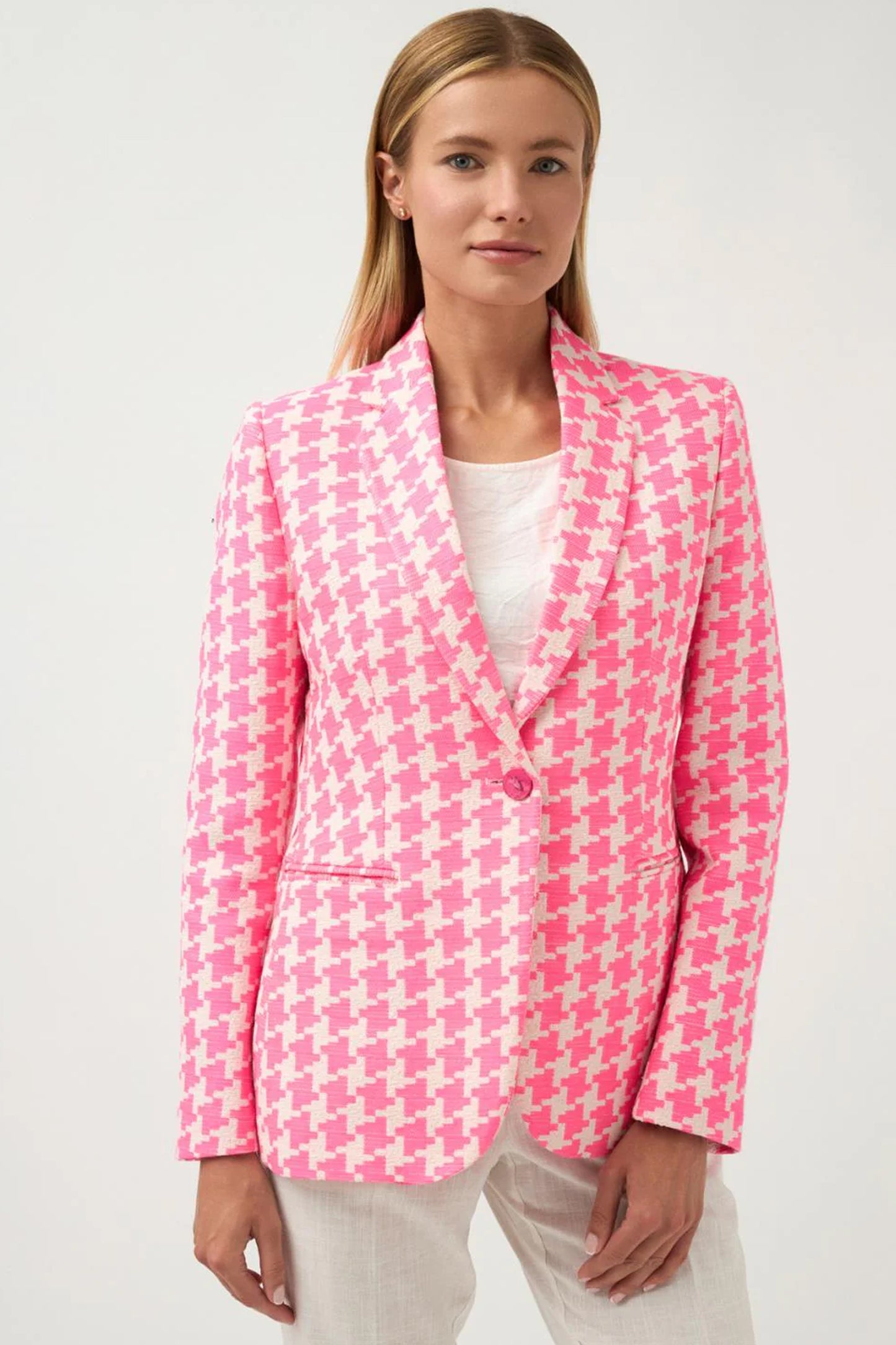 Bariloche Junco Houndsooth Print Blazer Fuchsia Junco