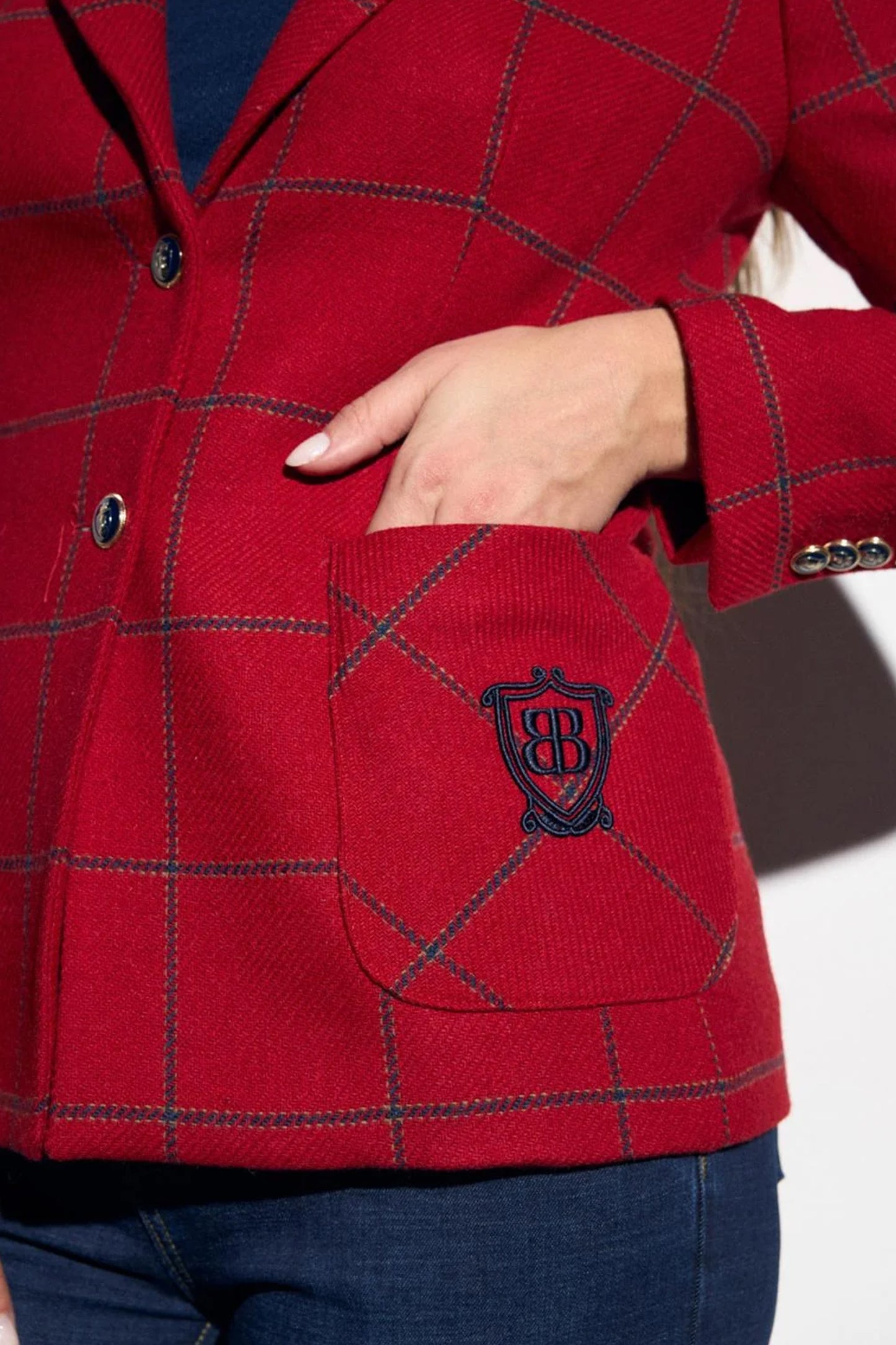 Bariloche Igualeja Fitted Plaid Blazer Red
