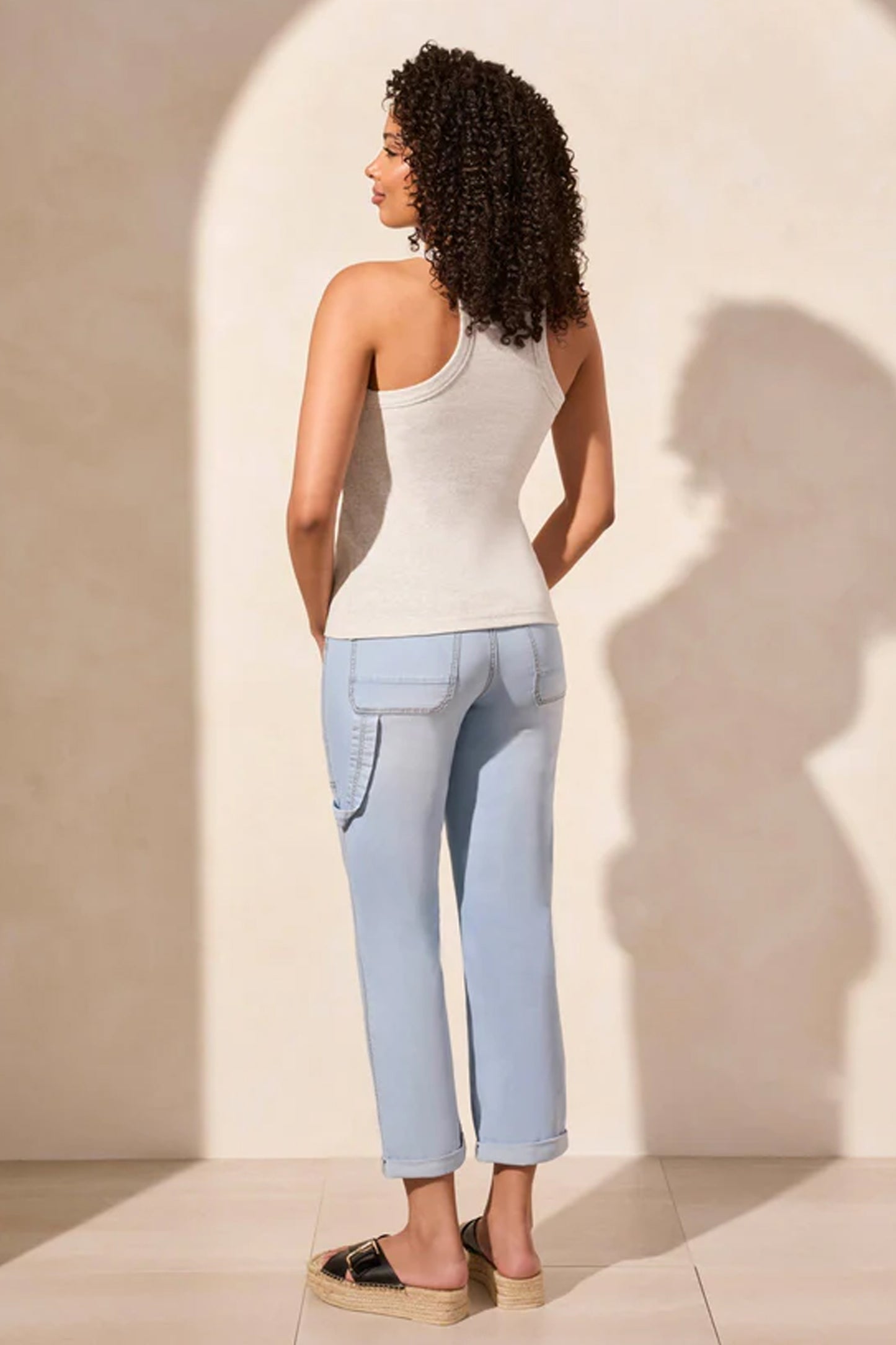 Tribal Blue Thread Racer Back Baby Rib Tank Top Grey 5808O-5236-0266