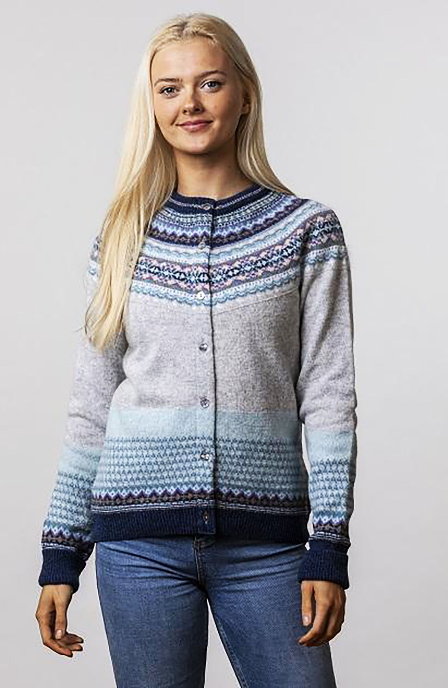 ERIBE Alpine Fairisle Yoke Pattern & Tweed Detail Cardigan Arctic C3735