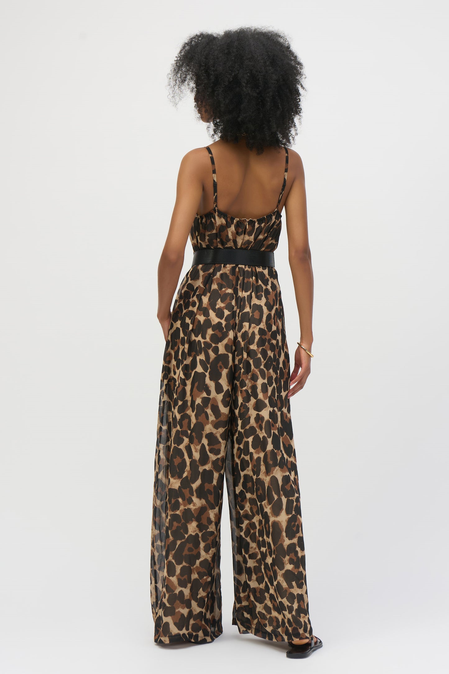 Joseph Ribkoff Chiffon Animal Print Wide Leg Jumpsuit Beige/Black 252936-295