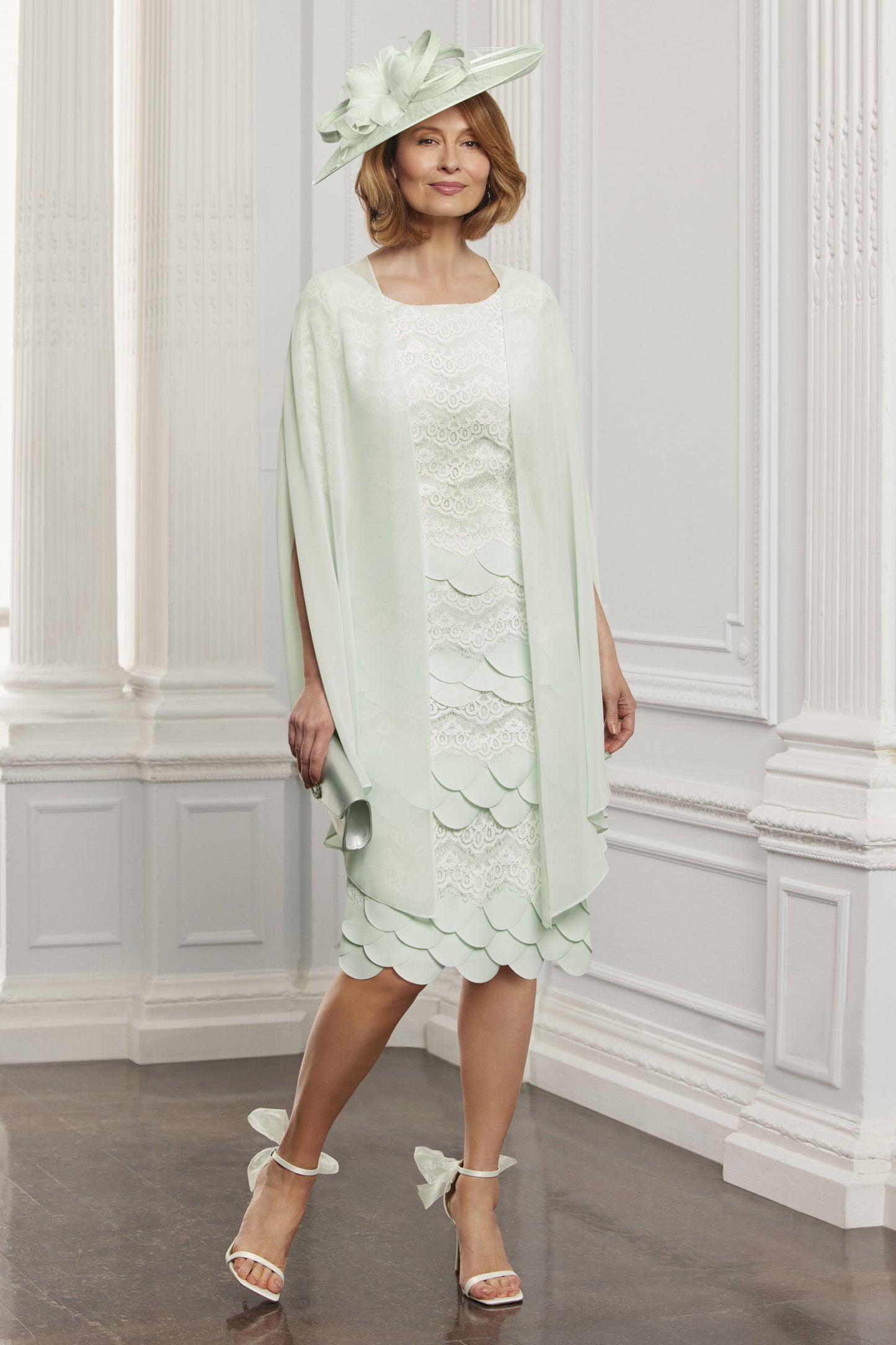 Condici Scallop Lace Dress & Chiffon Cape - Eau De Nil - 71125-44