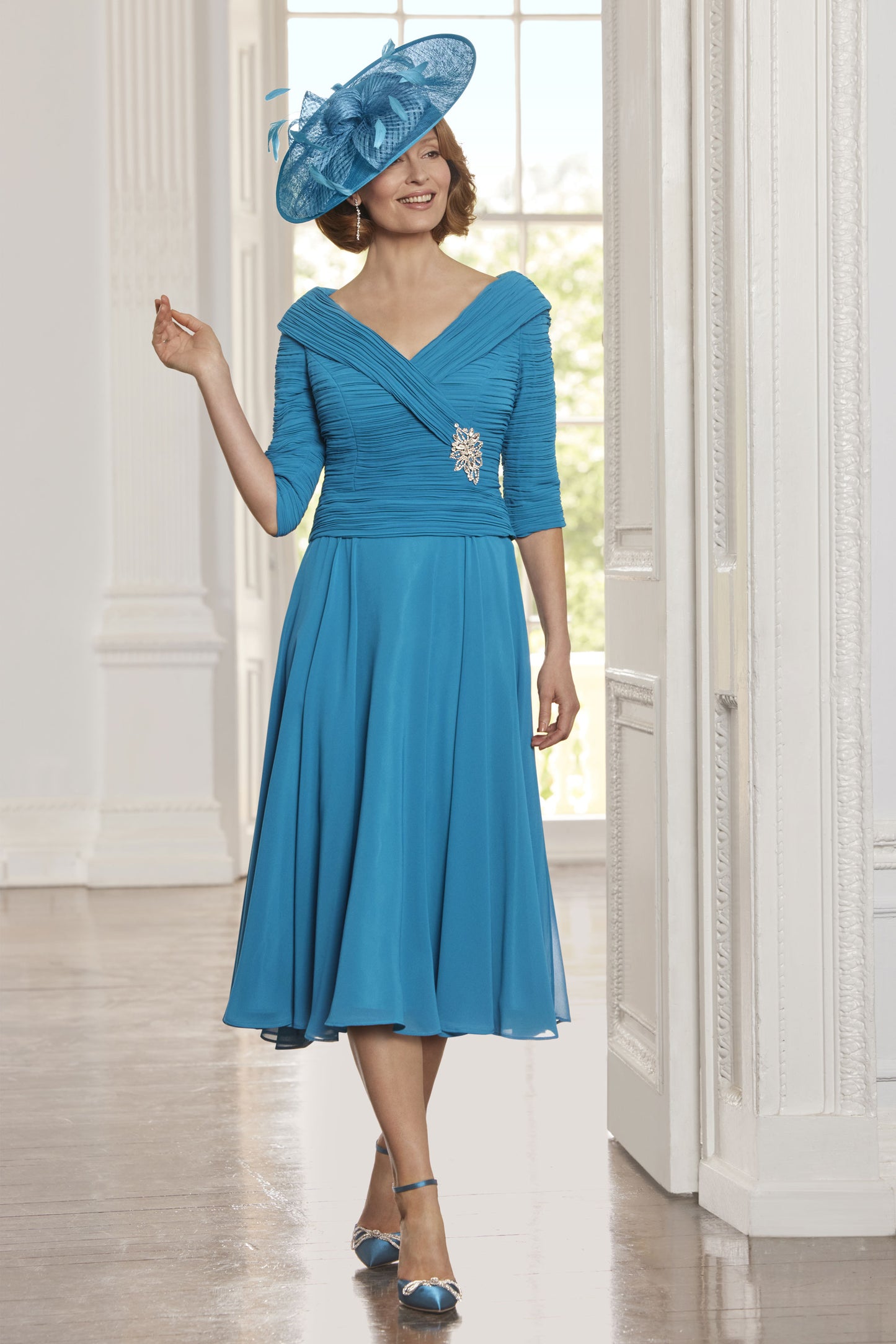 Condici Pleated Bodice A-Line Dress - Alcedo Blue - 71108-76