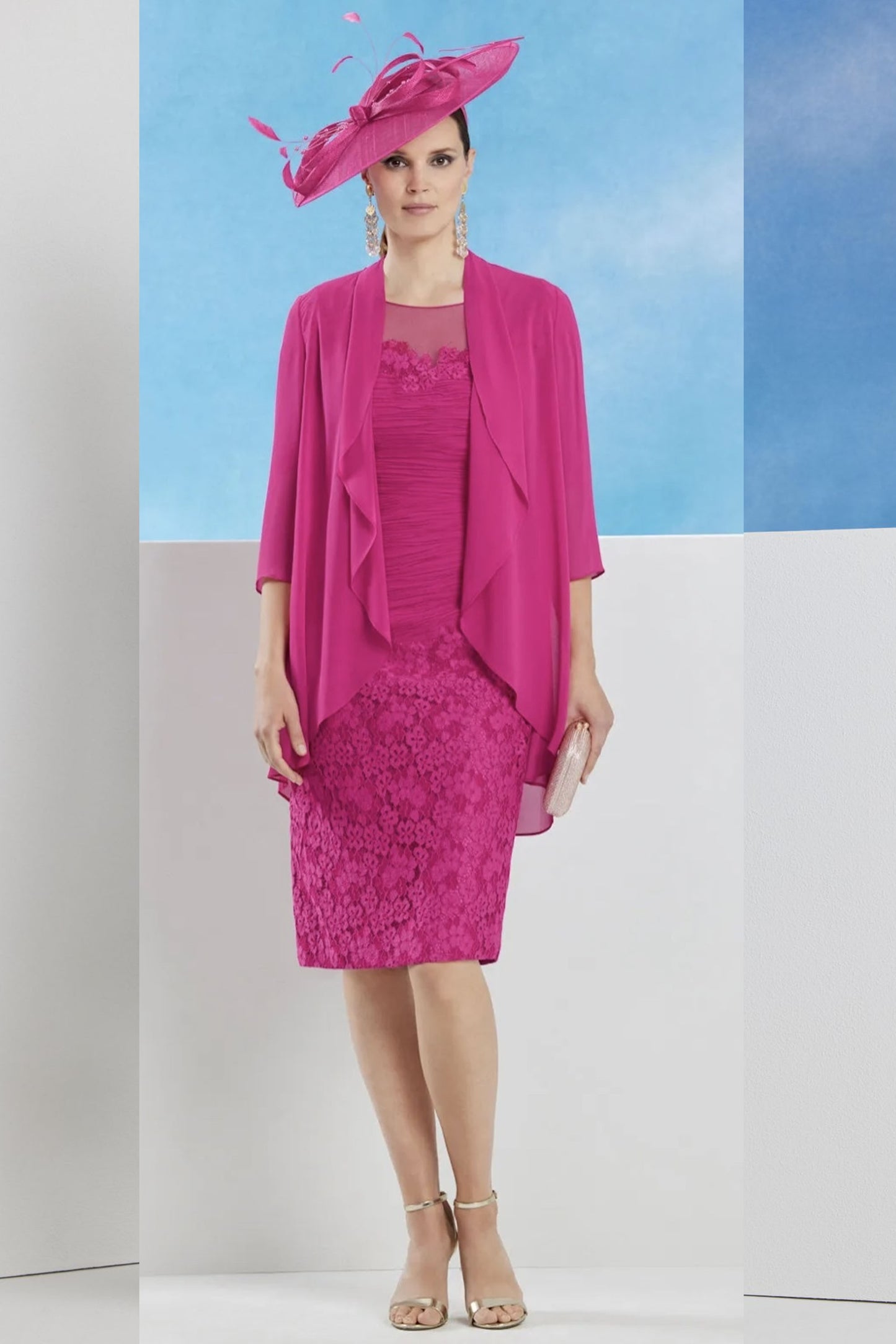 Condici Ruched Dress with Chiffon Jacket Begonia Bliss 71083-62