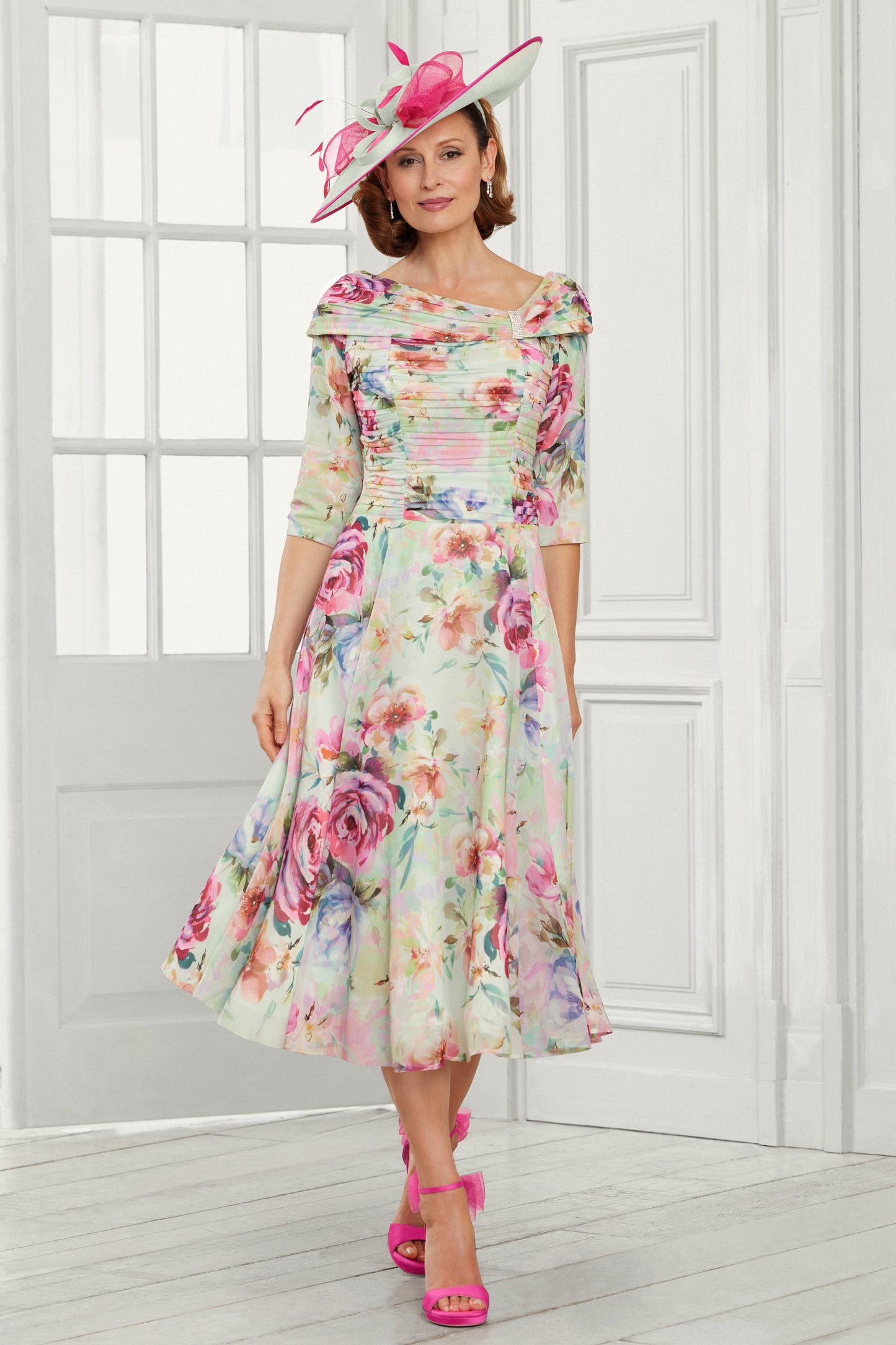 Condici Chiffon Floral A-Line Dress - Floral Print/Pastel - 11398-346
