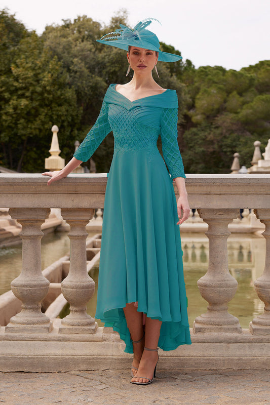 Couture Club Linear Detail Fit and Flare Dress - Jade - 7G184