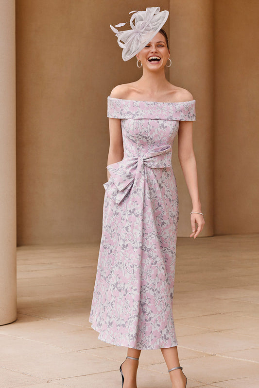 Couture Club Bow Detail Brocade Dress Plata/Rosa 7G162